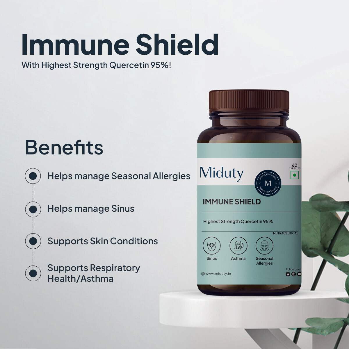Miduty | Immune Shield | Vit C - Zinc - Quercetin | Immunity Booster | 60 Cap