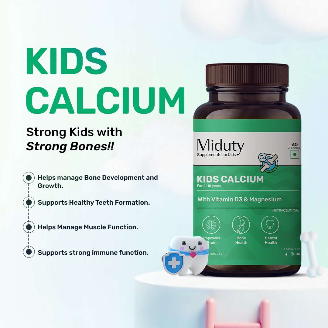 Miduty | Kids Calcium | Vitamin D3 | Chewable Tablets | 60 Tabs
