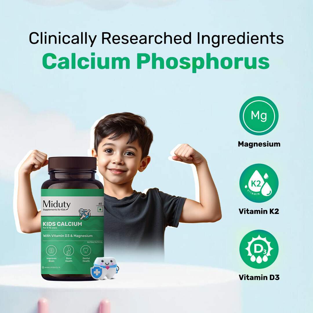 Miduty | Kids Calcium | Vitamin D3 | Chewable Tablets | 60 Tabs