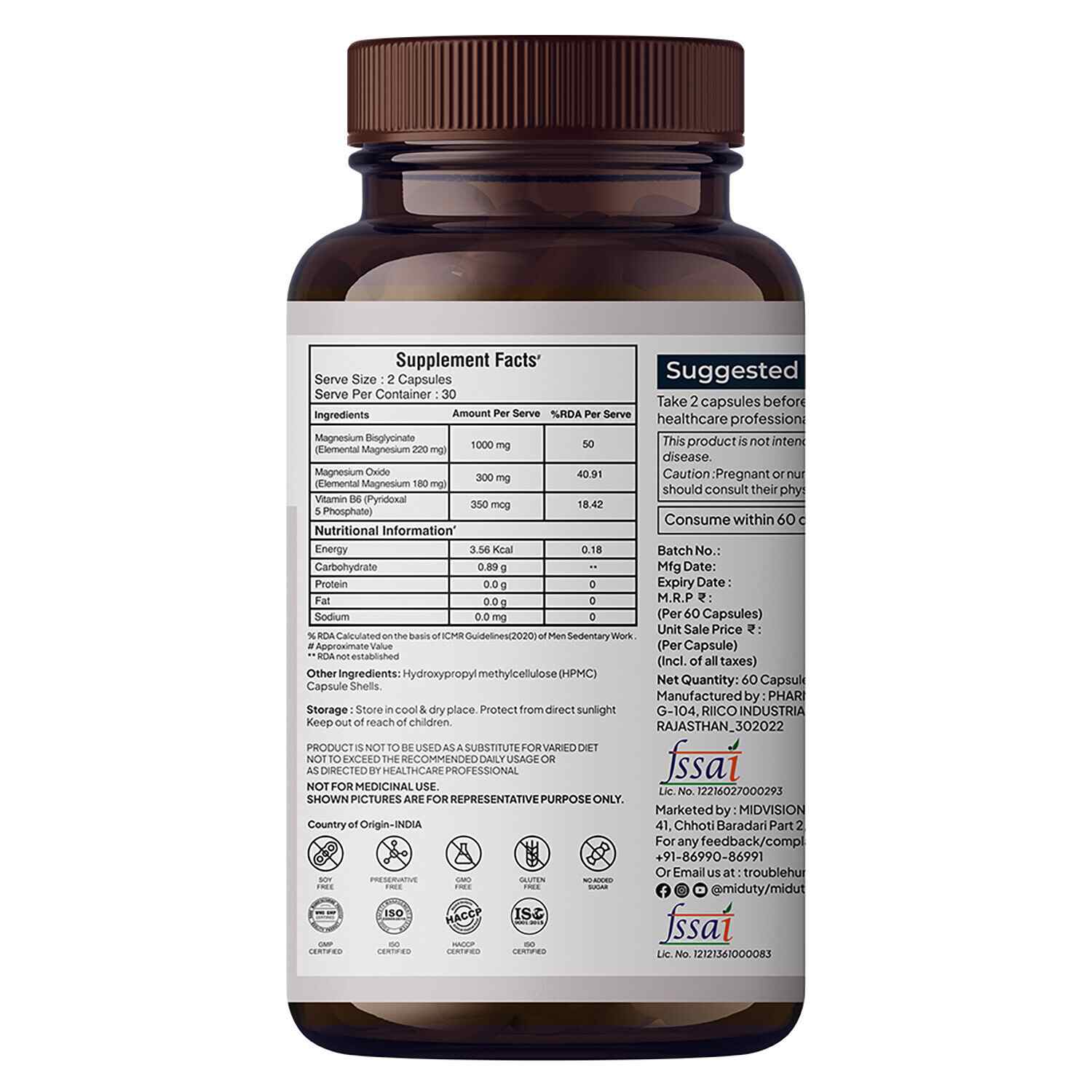 Miduty | Magnesium Relax Chelated | 60 Cap