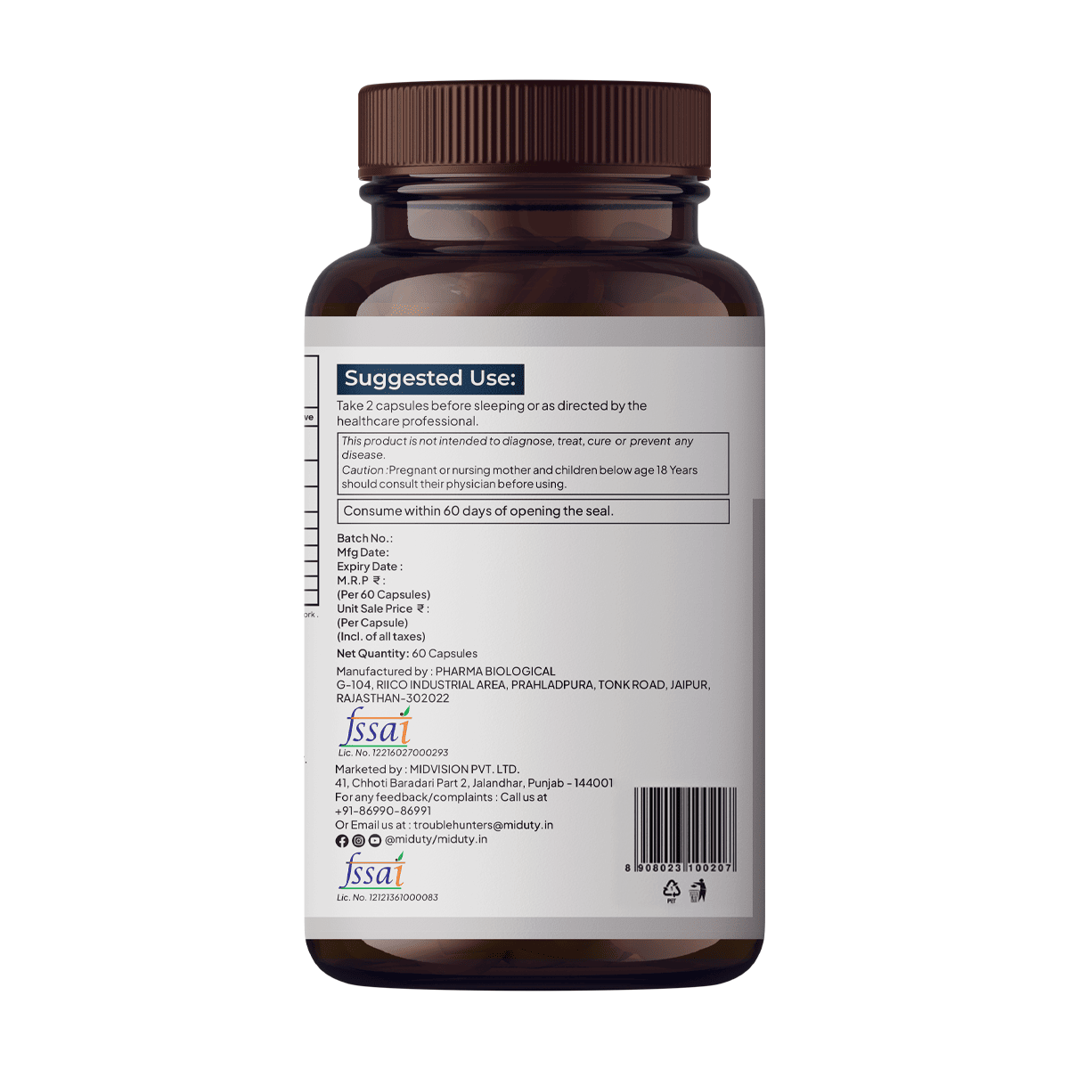 Miduty | Magnesium Relax Chelated | 60 Cap