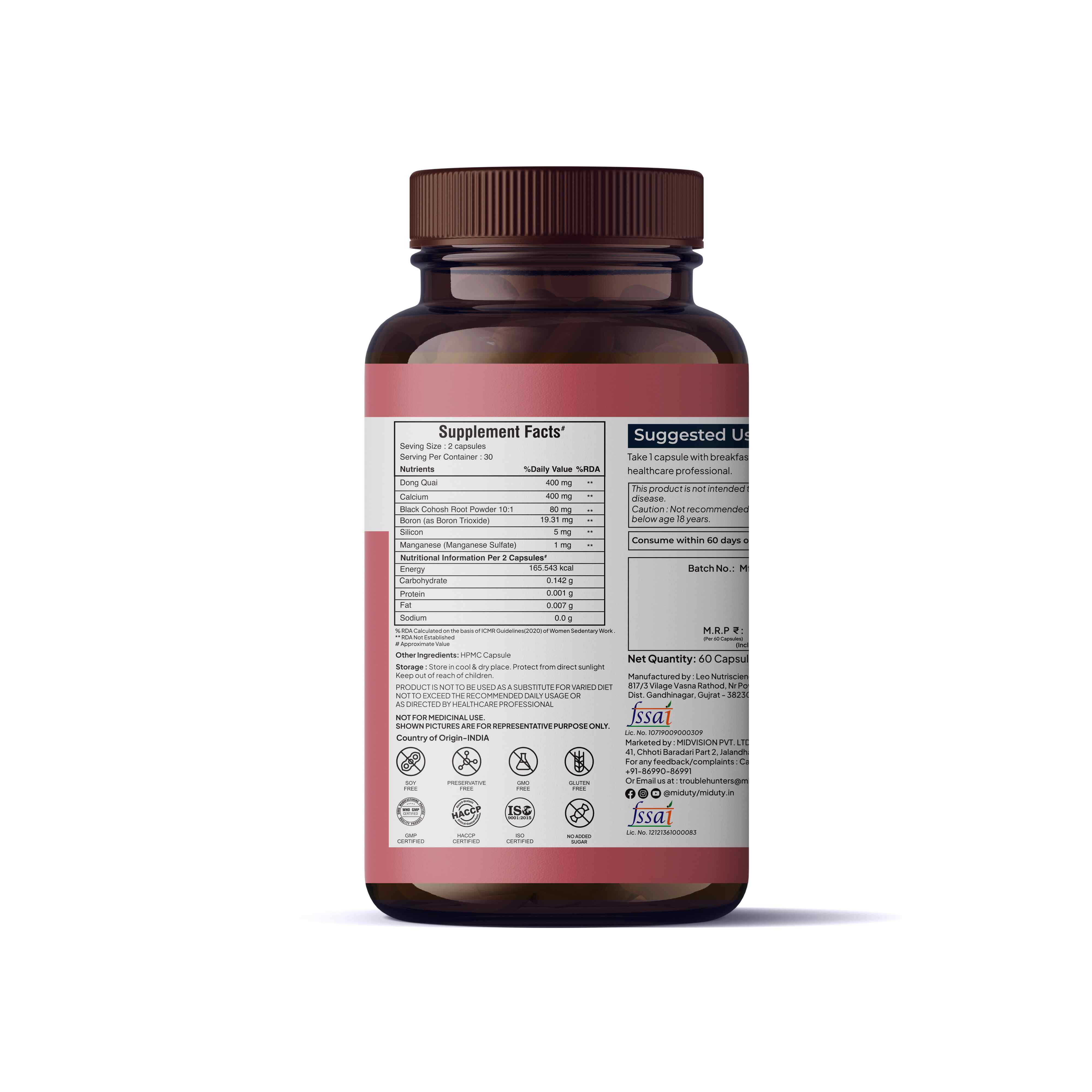 Miduty | Menopause | Dong Quai | Maca Root | 60 Cap