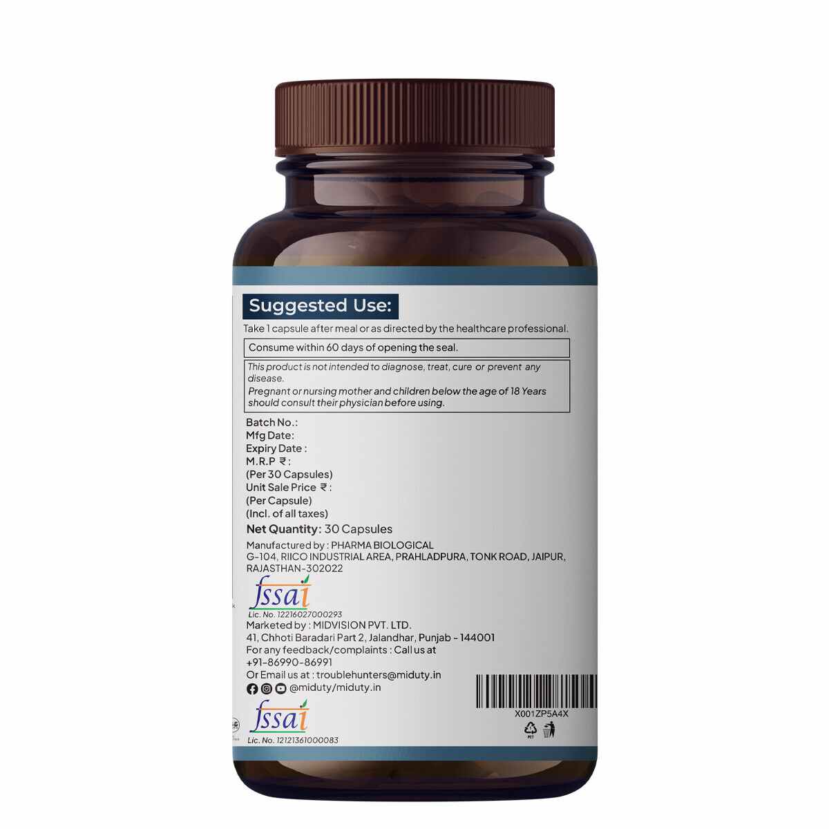 Miduty | Multivitamin | Multimineral supplement | Omega 3 | Magnesium | Vegetarian | 30 Cap