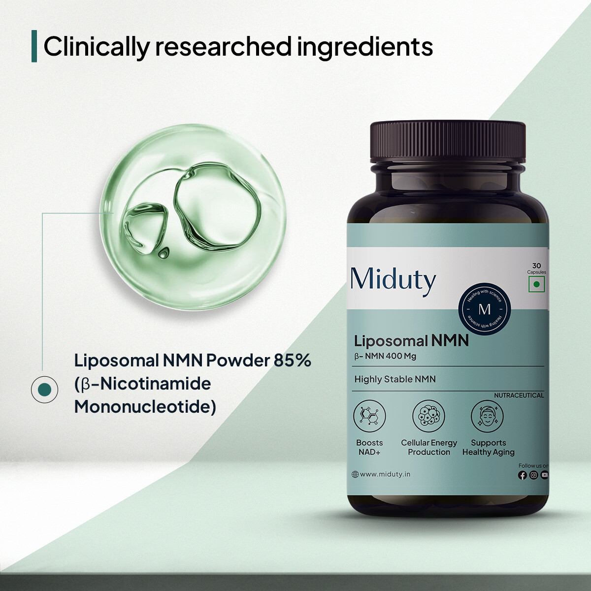 Miduty | Liposomal | NMN 85% | Cellular Energy | Anti Aging NAD+ Booster | 30 Cap