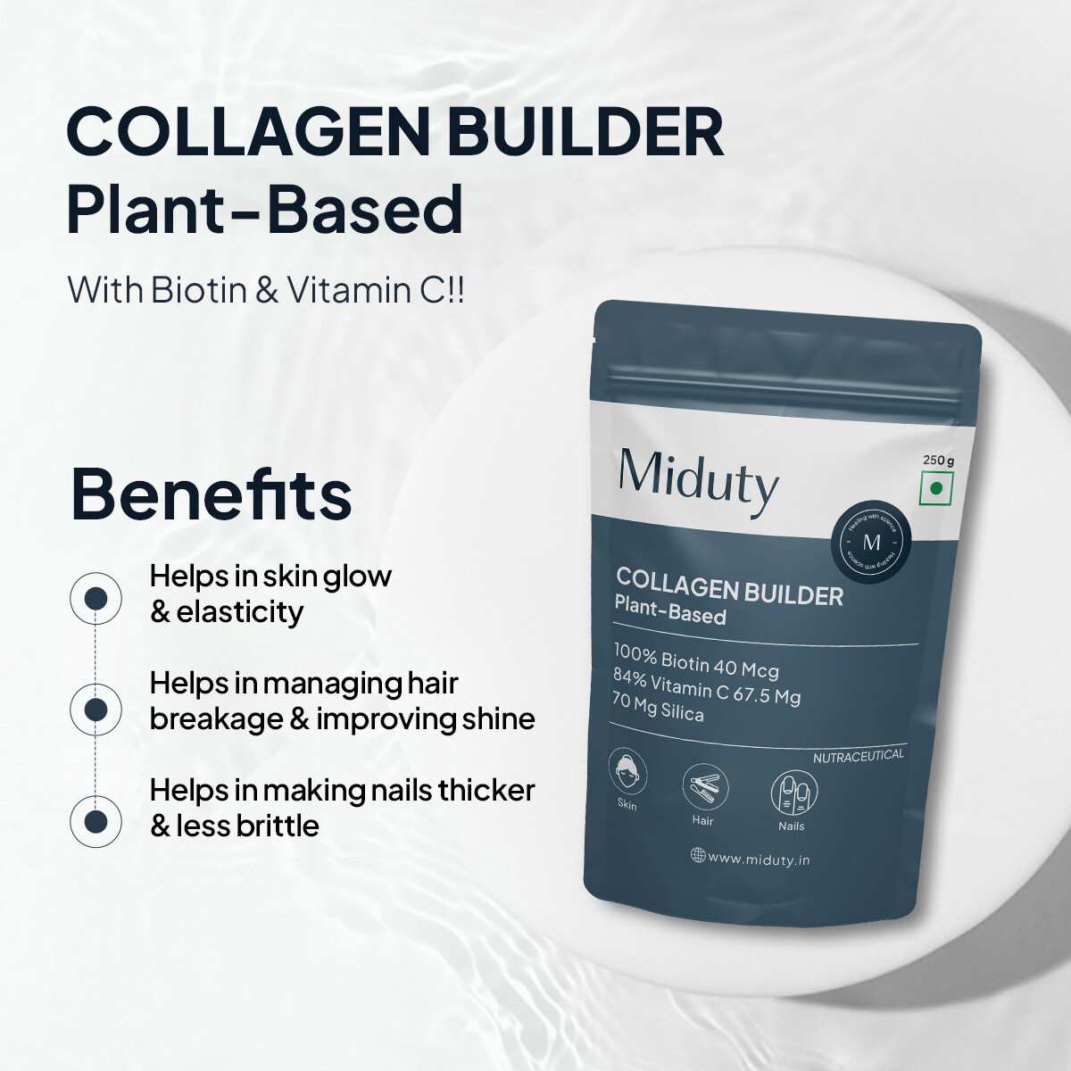 Miduty | Collagen Builder | Plant-Based Powder for Skin, Hair & Nails | 250g
