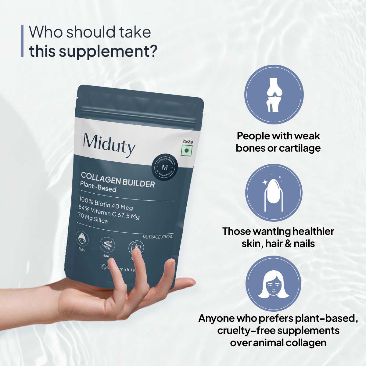 Miduty | Collagen Builder | Plant-Based Powder for Skin, Hair & Nails | 250g