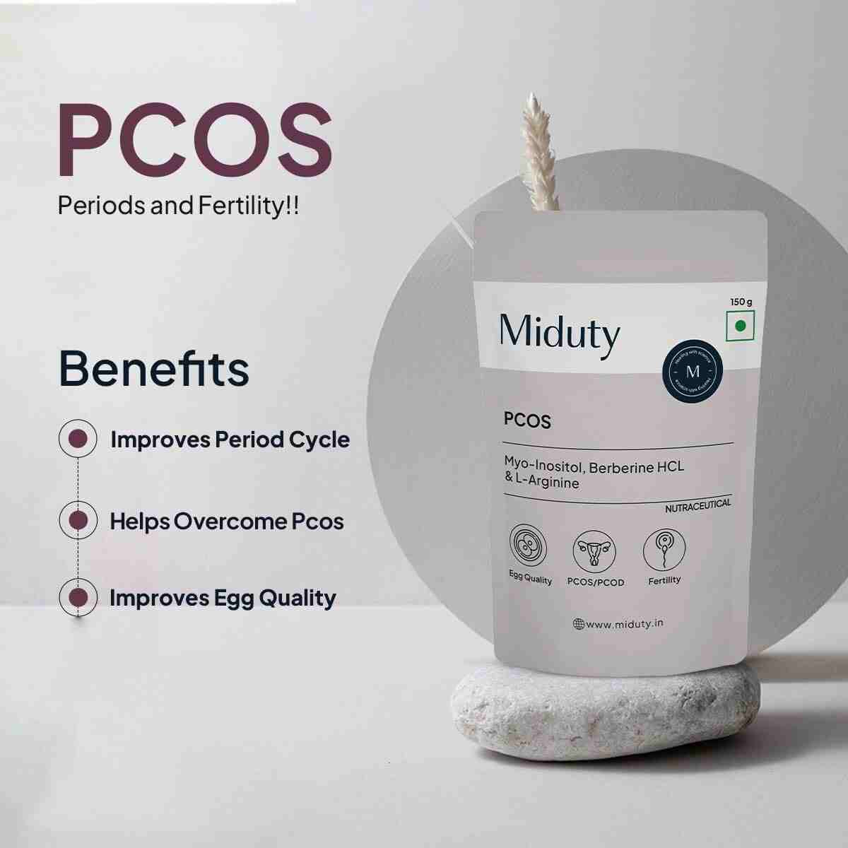 Miduty | PCOS Support | Myo-Inositol | D-Chiro Inositol | Period Cycle | Fertility | 150g