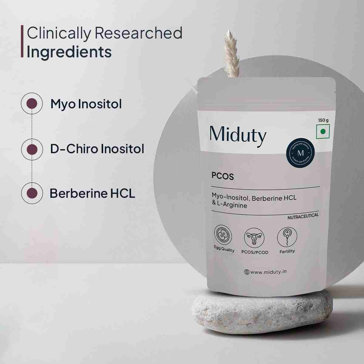 Miduty | PCOS Support | Myo-Inositol | D-Chiro Inositol | Period Cycle | Fertility | 150g