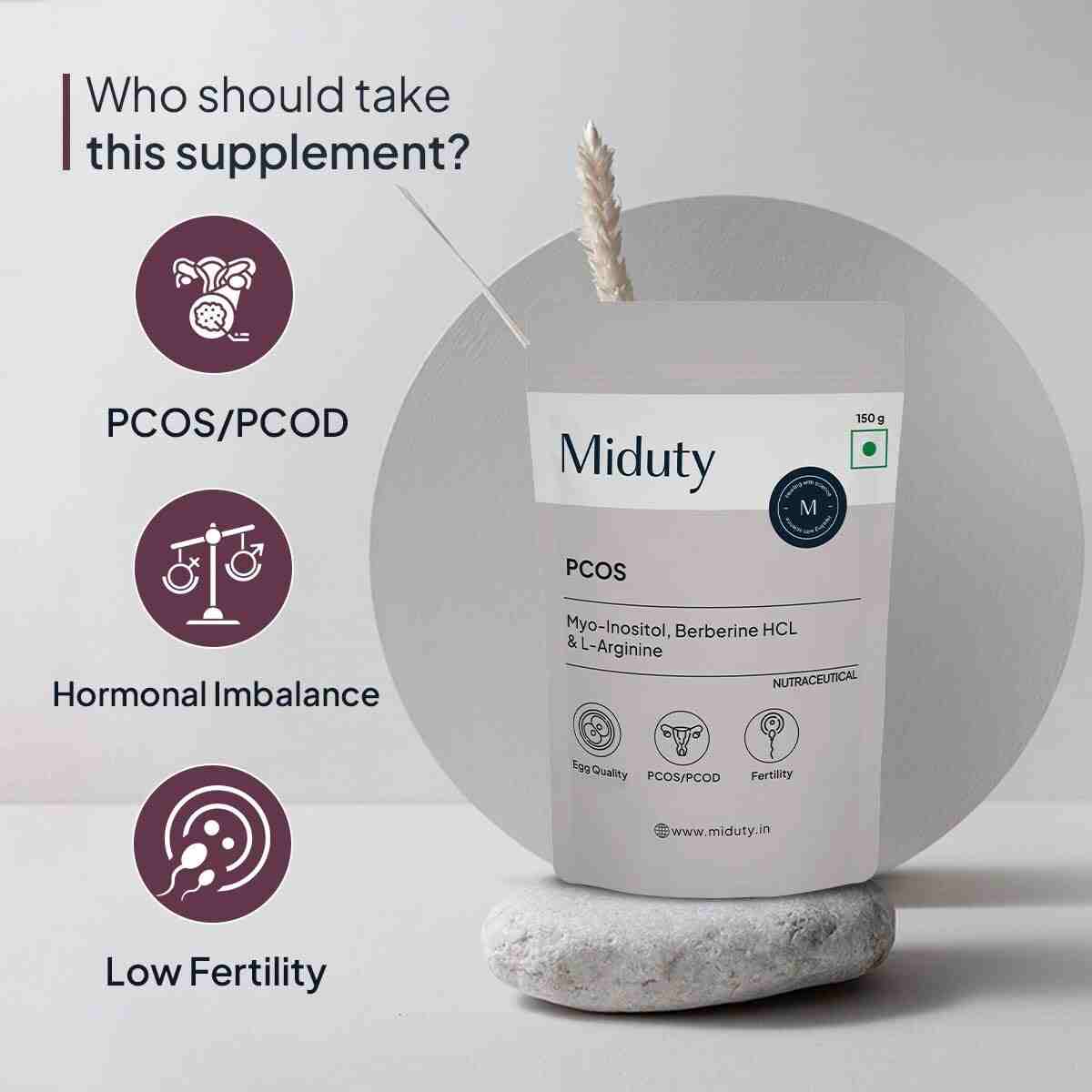 Miduty | PCOS Support | Myo-Inositol | D-Chiro Inositol | Period Cycle | Fertility | 150g