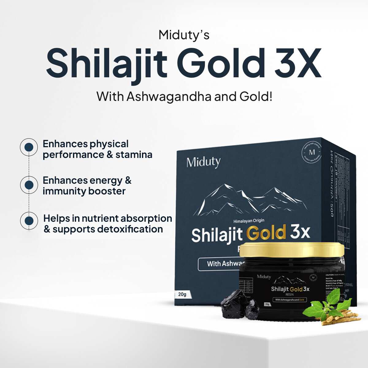Miduty | Shilajit Gold 3x | Ashwagandha | 20g