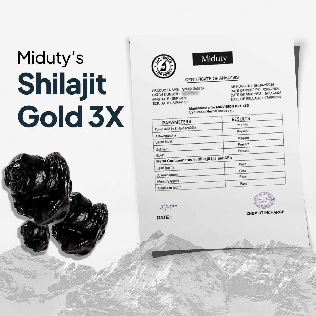 Miduty | Shilajit Gold 3x | Ashwagandha | 20g