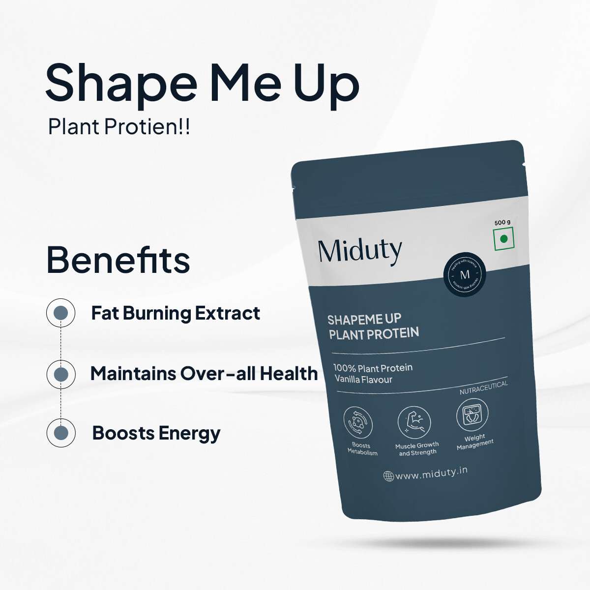 Miduty | ShapeMe Up Plant Protein | Pea & Brown Rice Protein | Weight Loss | Vegan | Chocolate | 500g