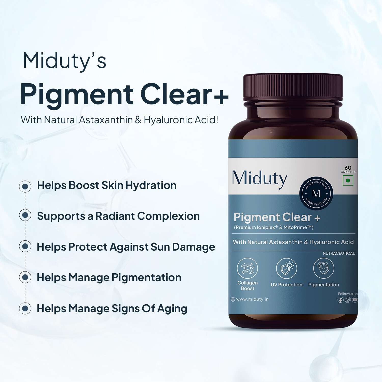 Miduty | Pigment Clear | Glutathione |Hyaluronic Acid | 60 Cap
