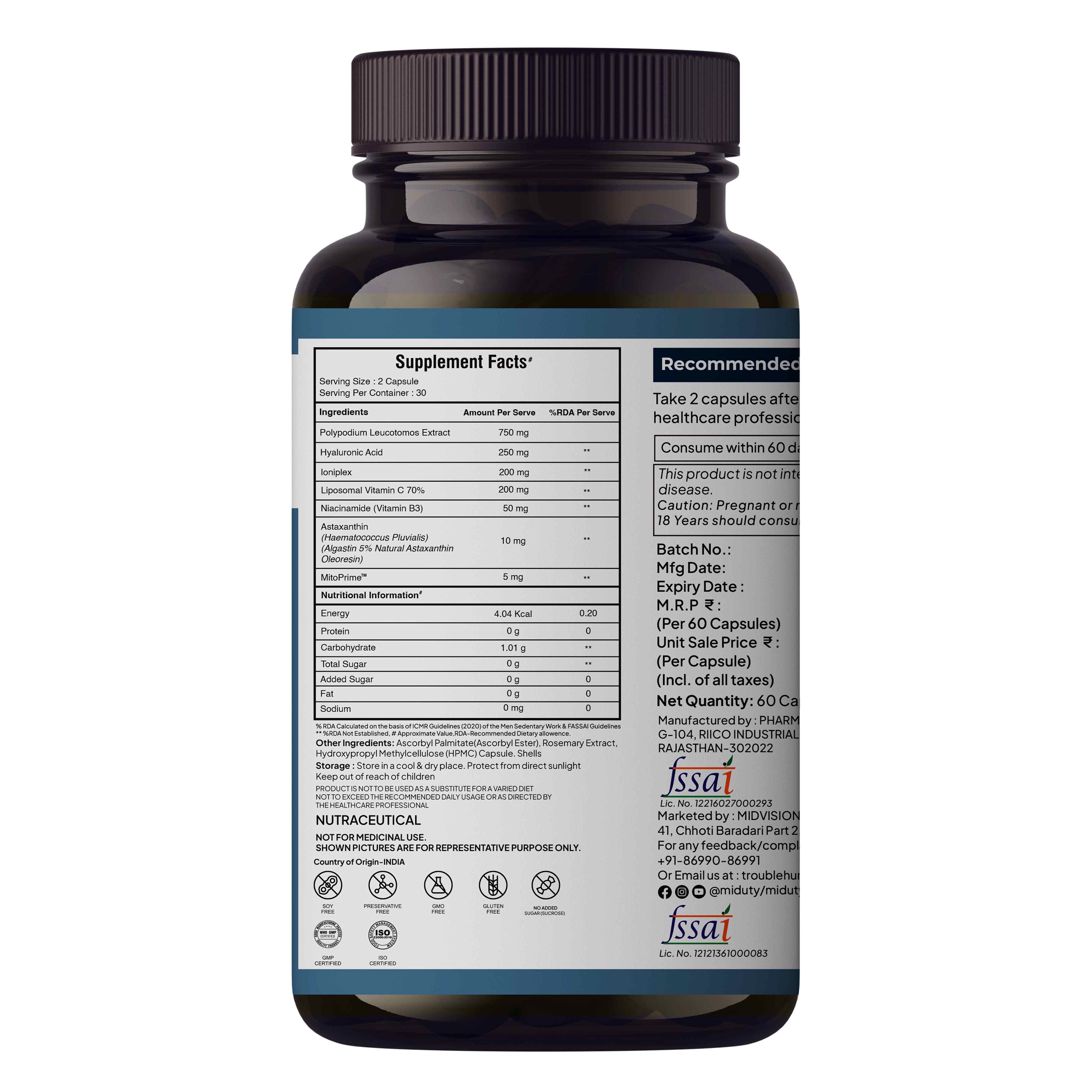 Miduty | Pigment Clear | Glutathione |Hyaluronic Acid | 60 Cap