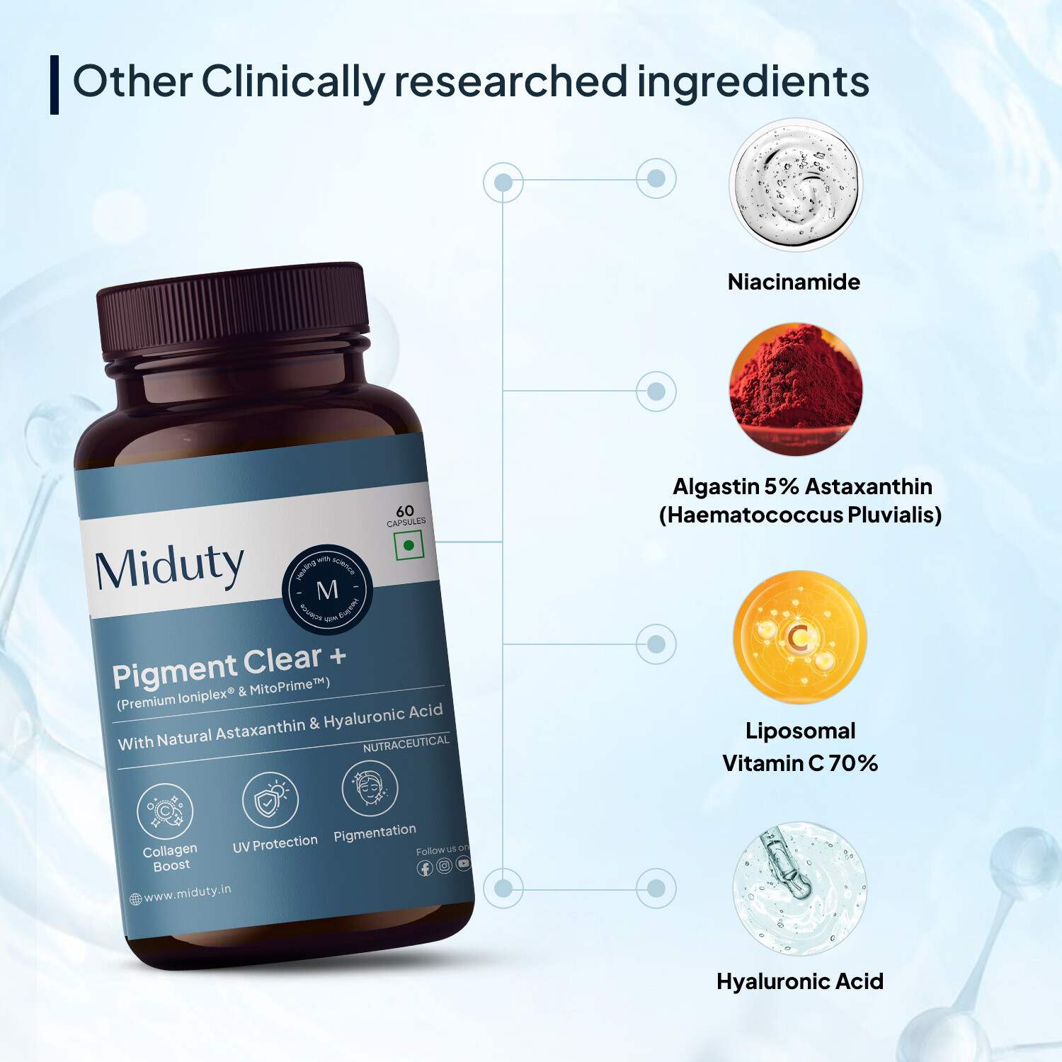 Miduty | Pigment Clear | Glutathione |Hyaluronic Acid | 60 Cap