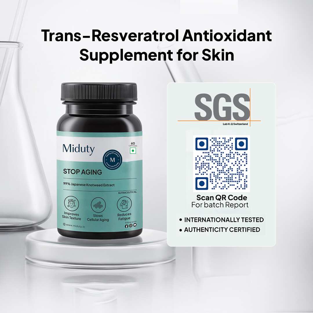 Miduty | Stop Aging-Trans Resveratrol 99% supplement | Green Tea | 30 Cap