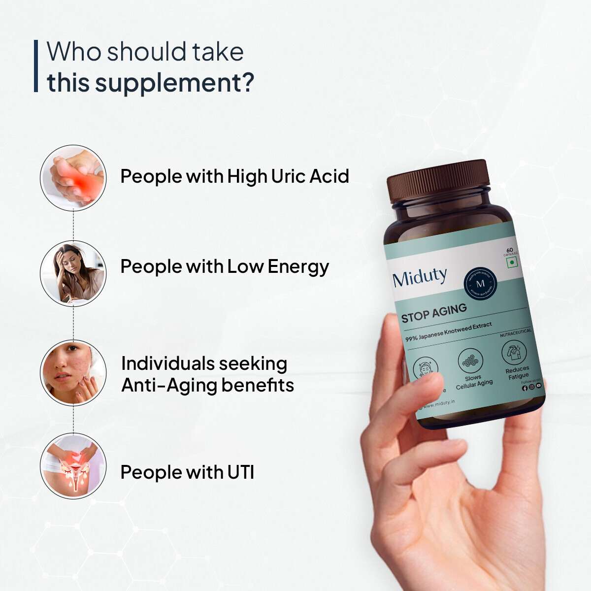 Miduty | Stop Aging-Trans Resveratrol 99% supplement | Green Tea | 30 Cap