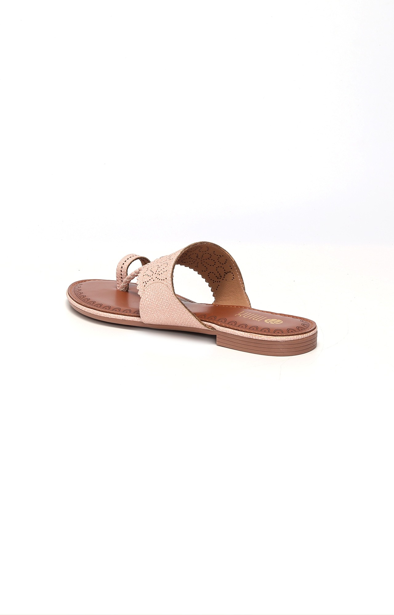 Women Peach Flower Textured Flat Slippers
