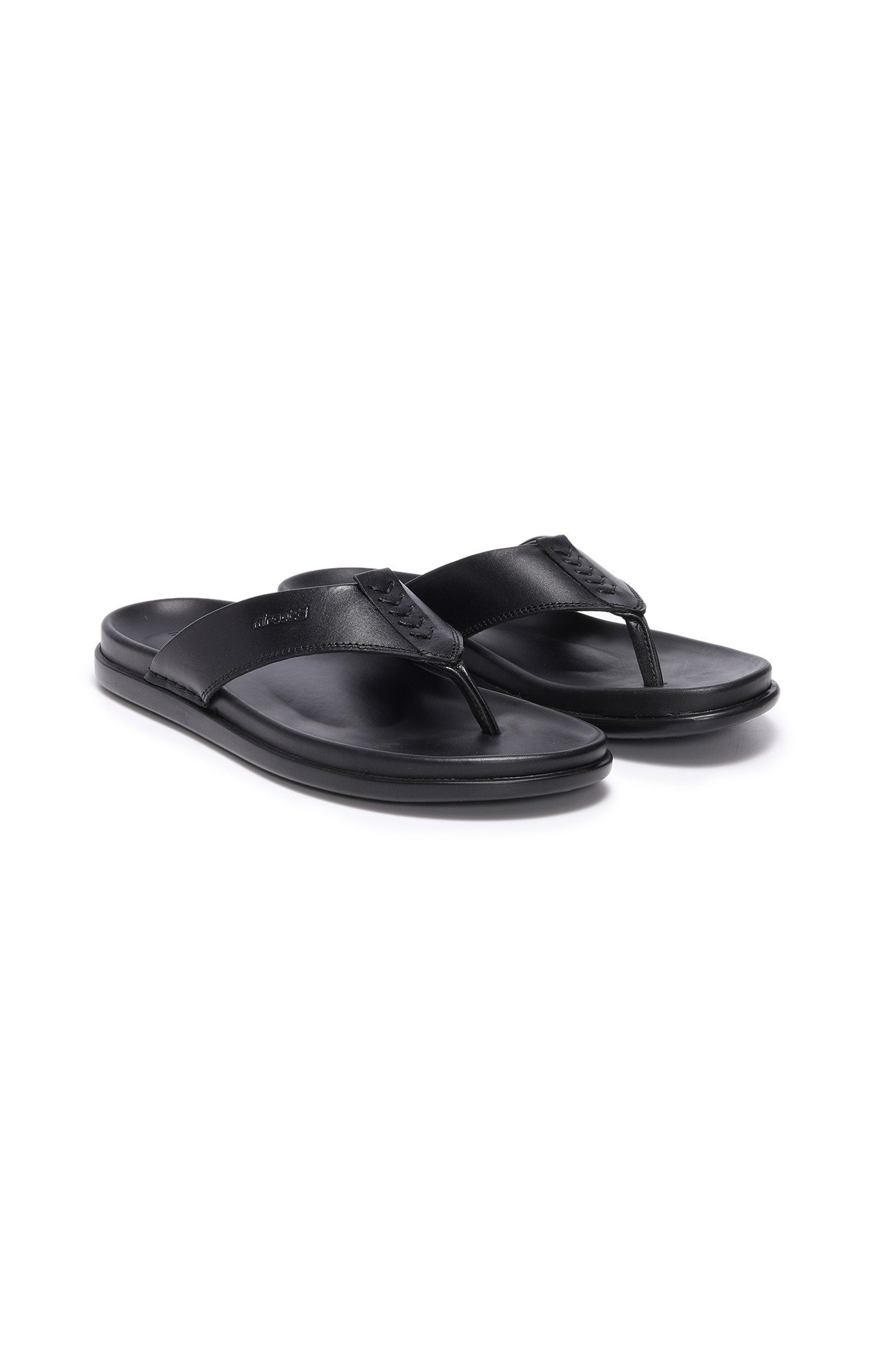 Men Black Textured Comfort Slippers