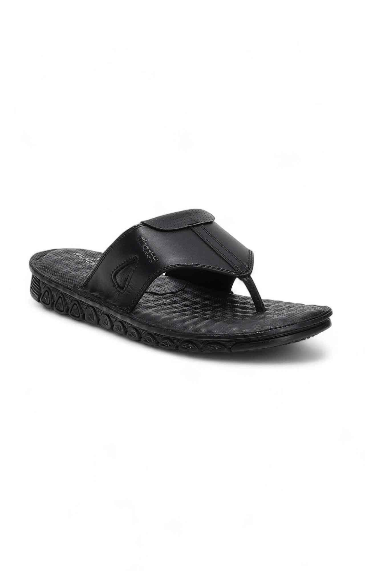 Men Black Solid Thong Flip-Flops