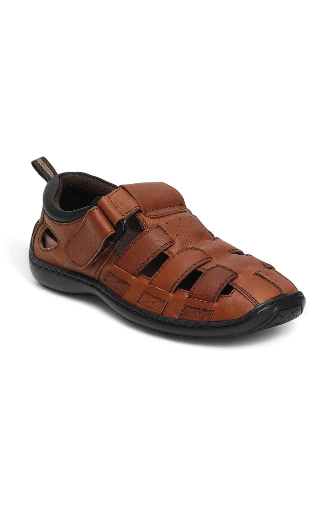 Men Tan Color Velcro Fastening Sandal