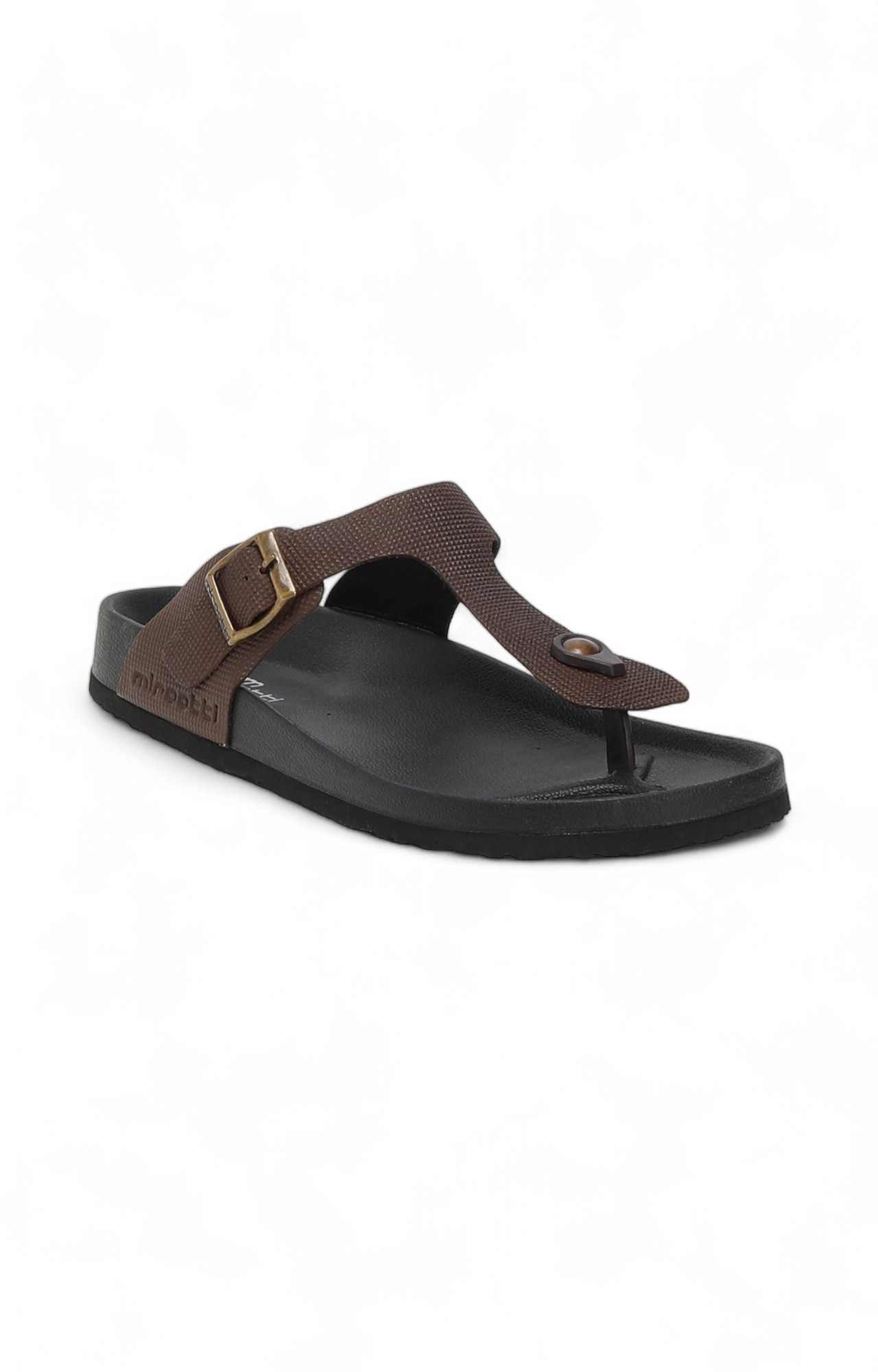 Men Brown T-Strap Comfort Chappal