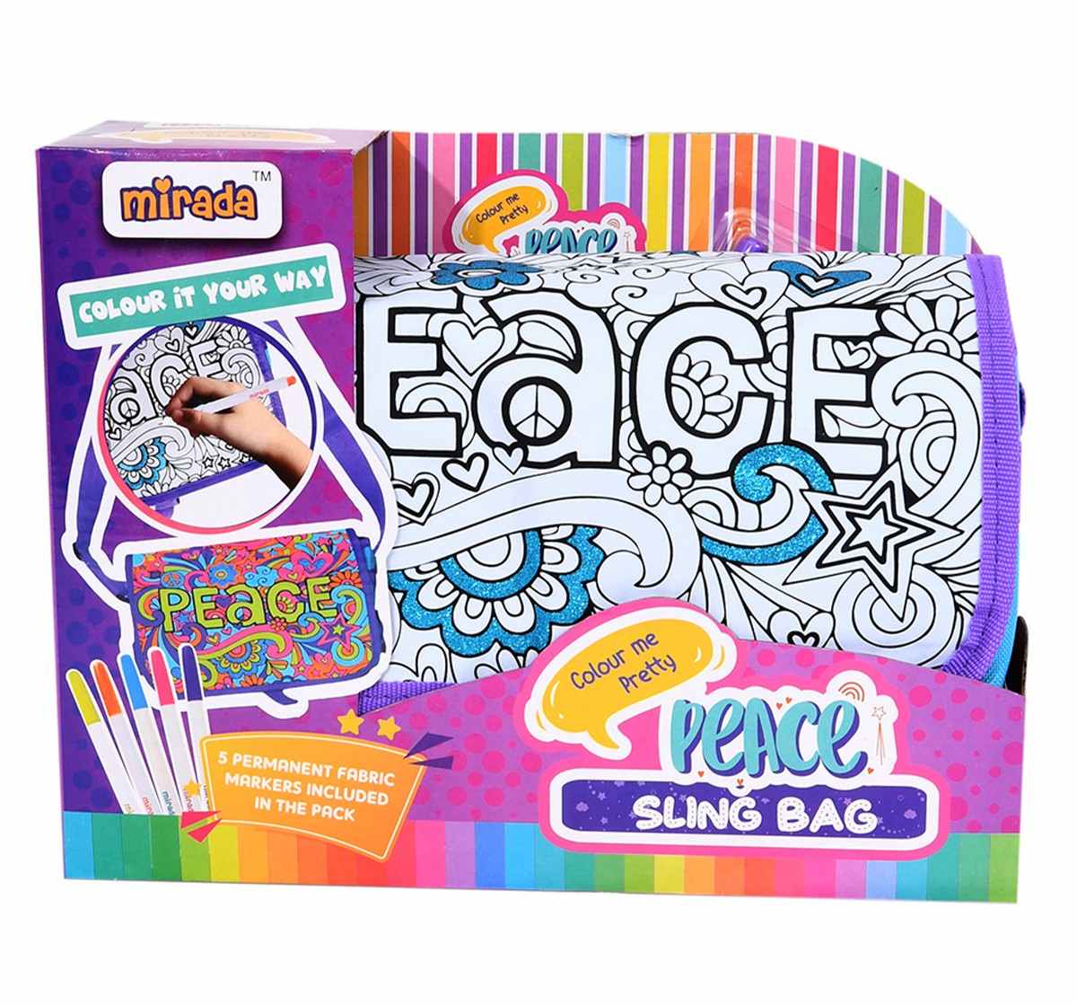 Mirada Color Your Own Peace Sling Bag, 3Y+, Multicolour