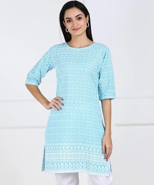 Trendy Turquoise Sky Blue Chikan Kurti Pant Set at Rs.1199/Piece in dhanbad  offer by Goofty Fashions