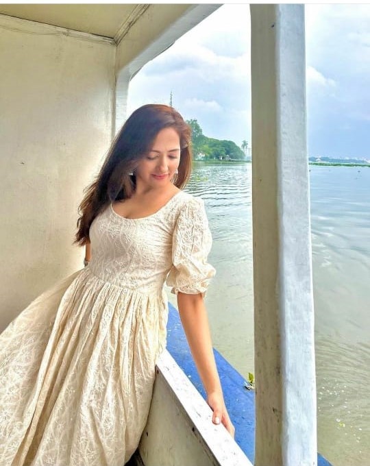 White Chikan Cotton Anarkali Embroidery Kurta Dress
