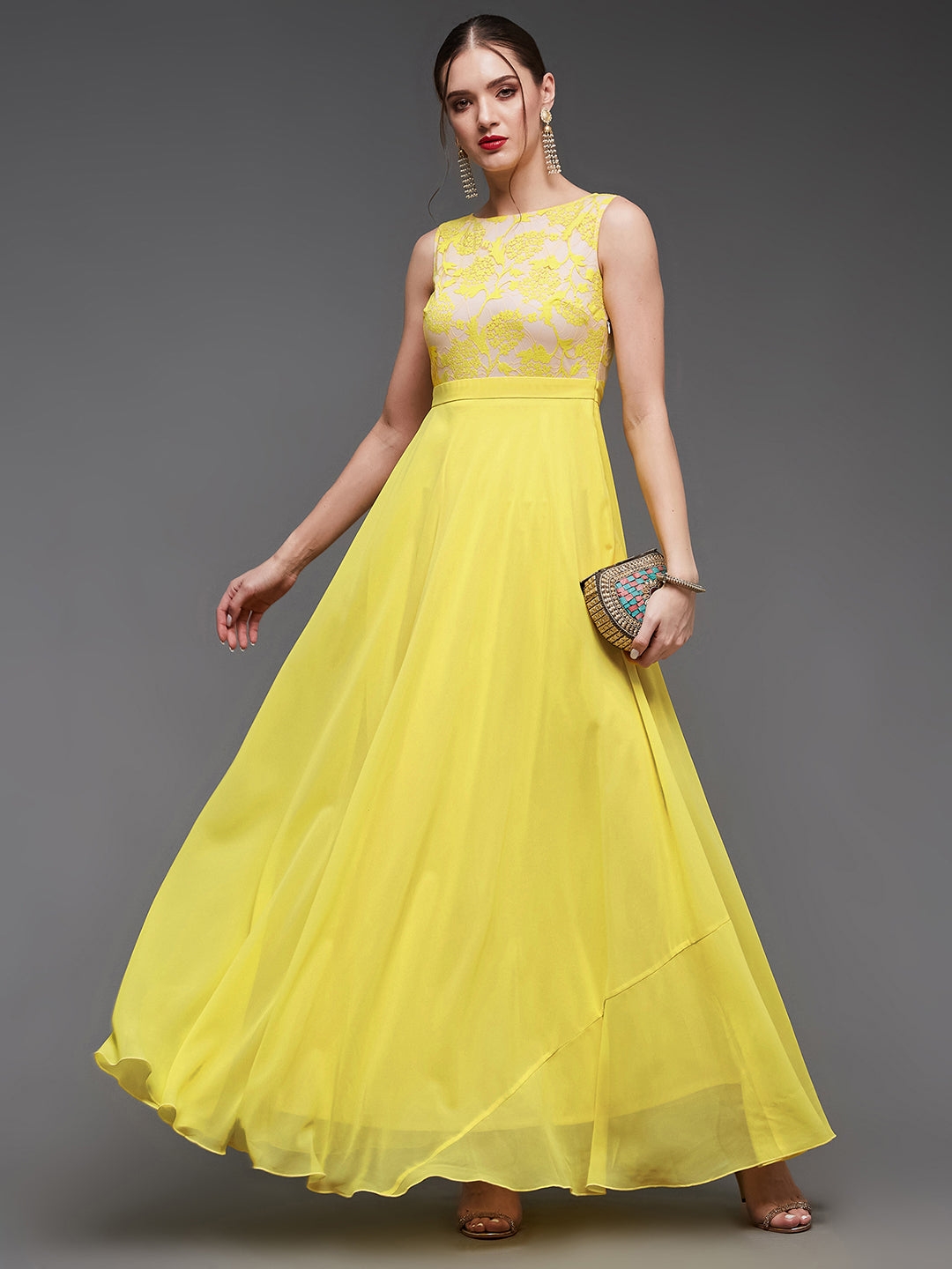 MISS CHASE | Women's Yellow Polyester  Dresses
