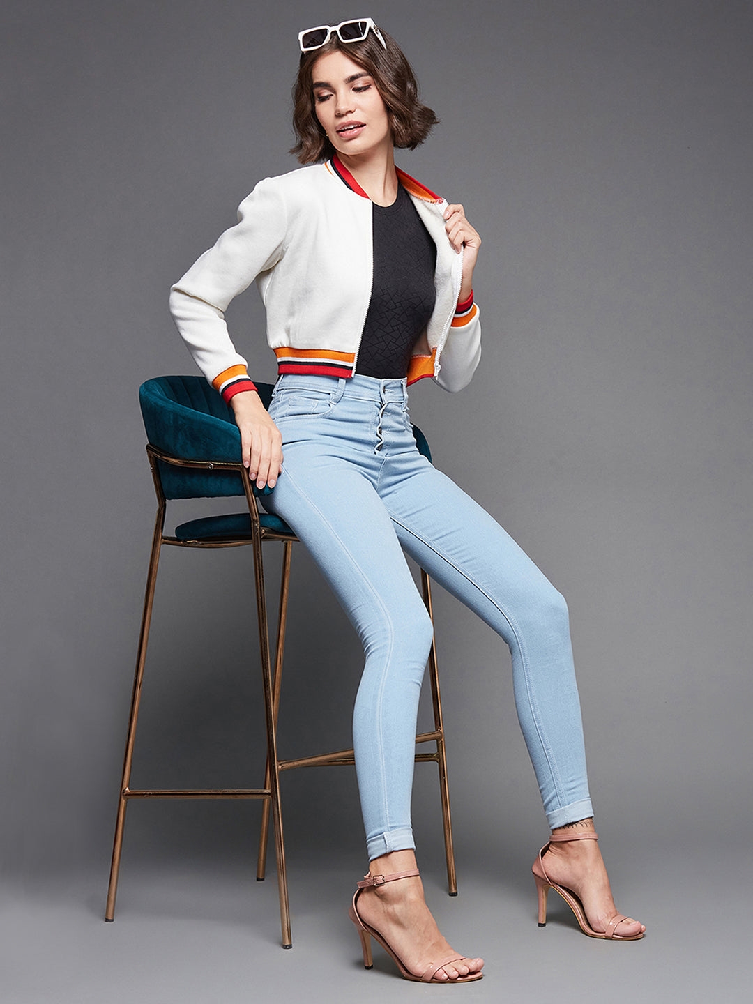 MISS CHASE | Women's White Polyester  Varsity Jackets