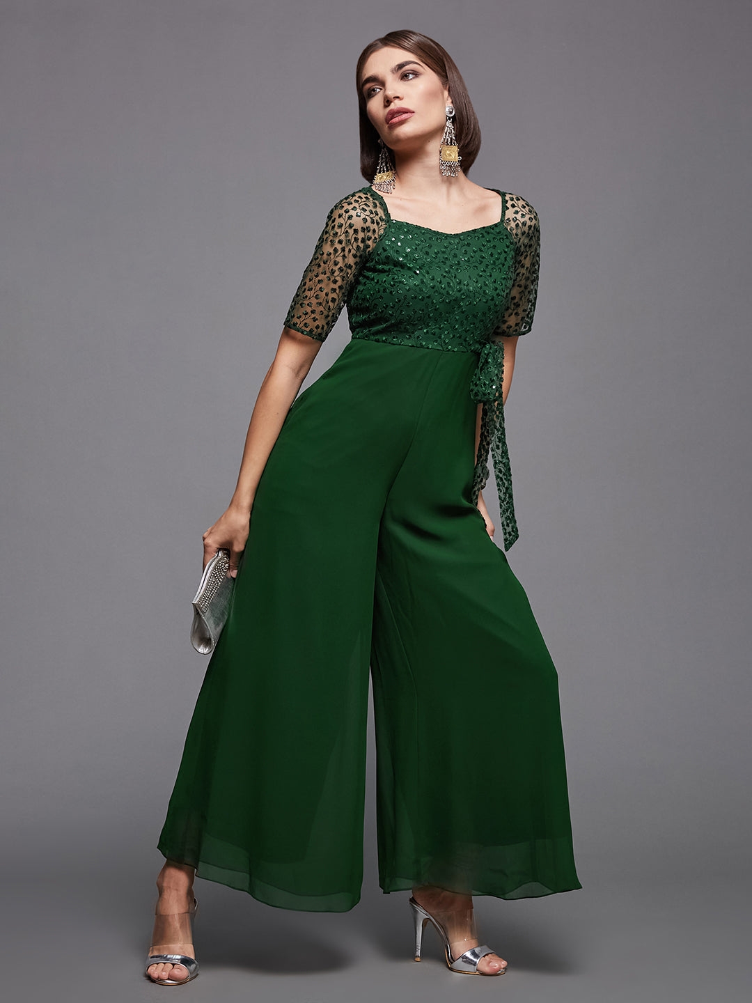 Women's Green Polyester  Jumpsuits