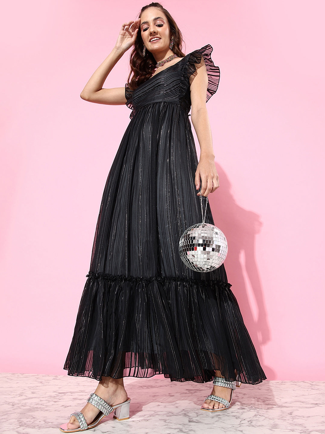 Women's Black Georgette EmbellishedCasualwear Maxi Dress