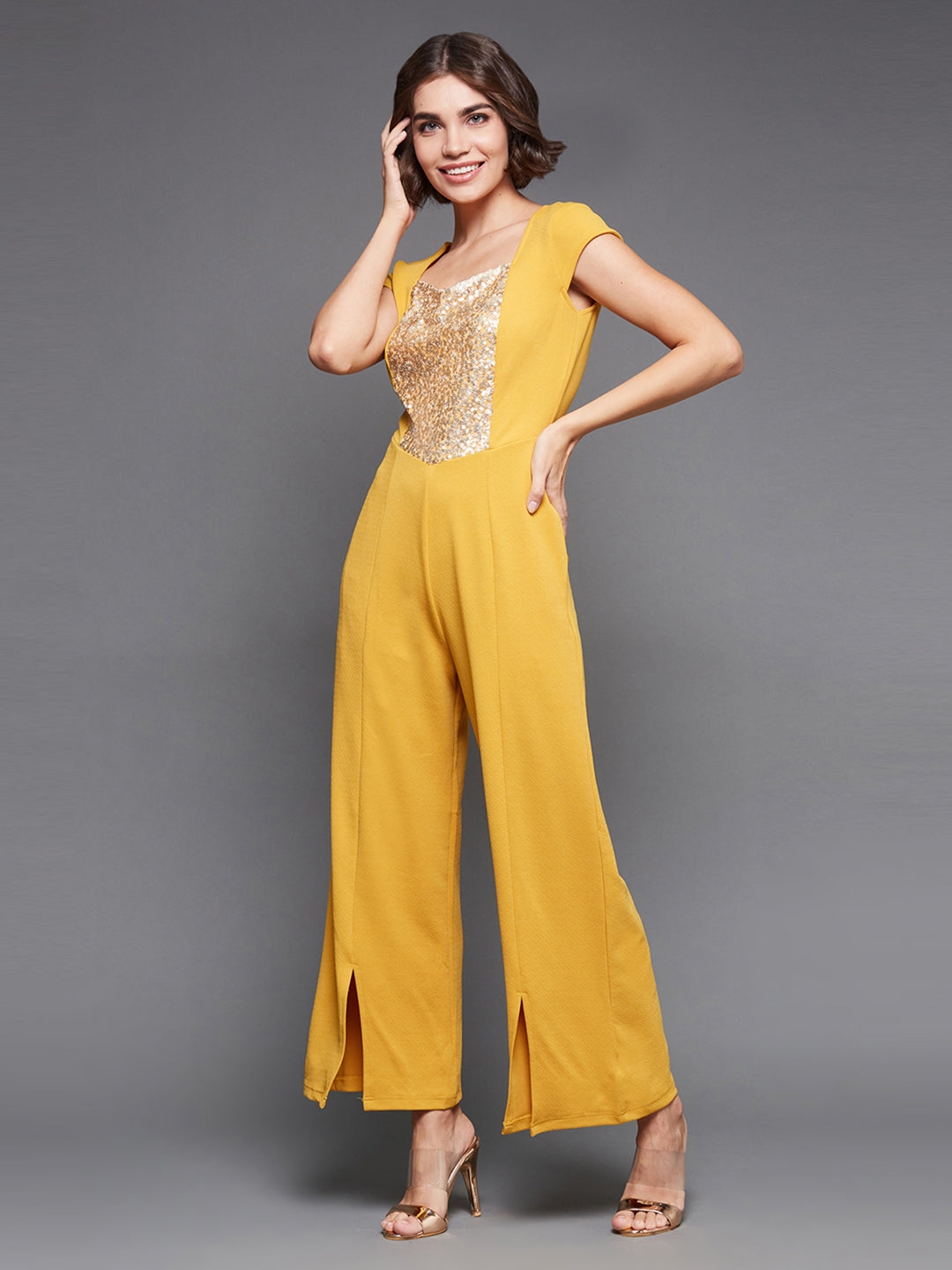 Women's Yellow Polyester  Jumpsuits