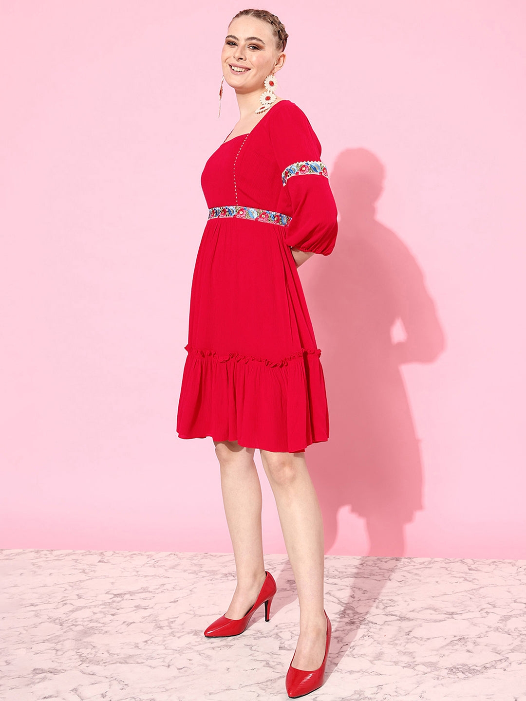 MISS CHASE | Women's Red Viscose Rayon  Dresses