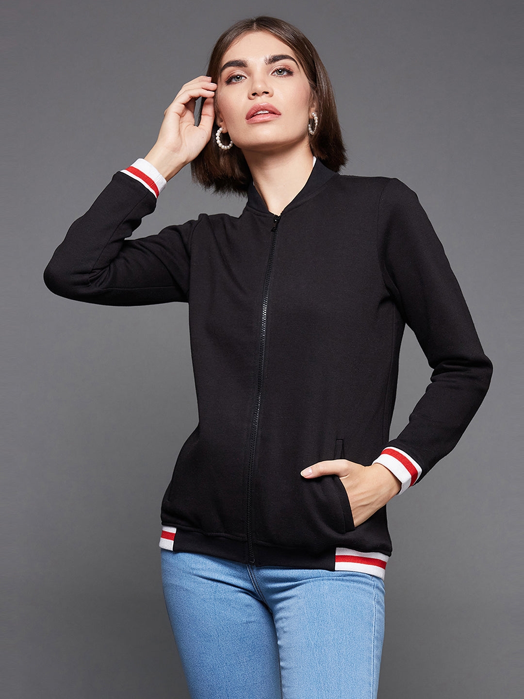 MISS CHASE | Women's Black Polyester  Activewear Jackets