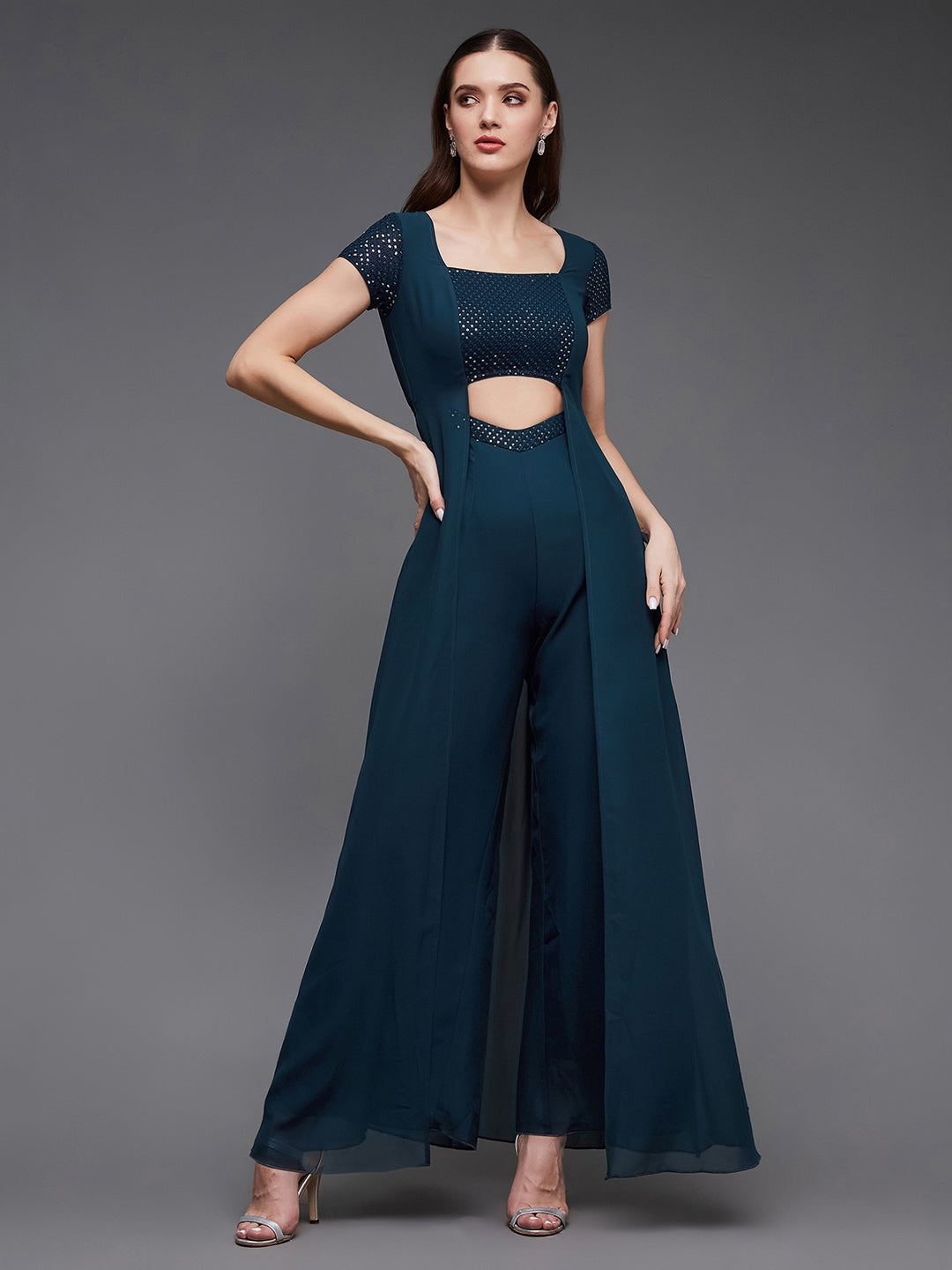 MISS CHASE | Women's Blue Georgette  Jumpsuits