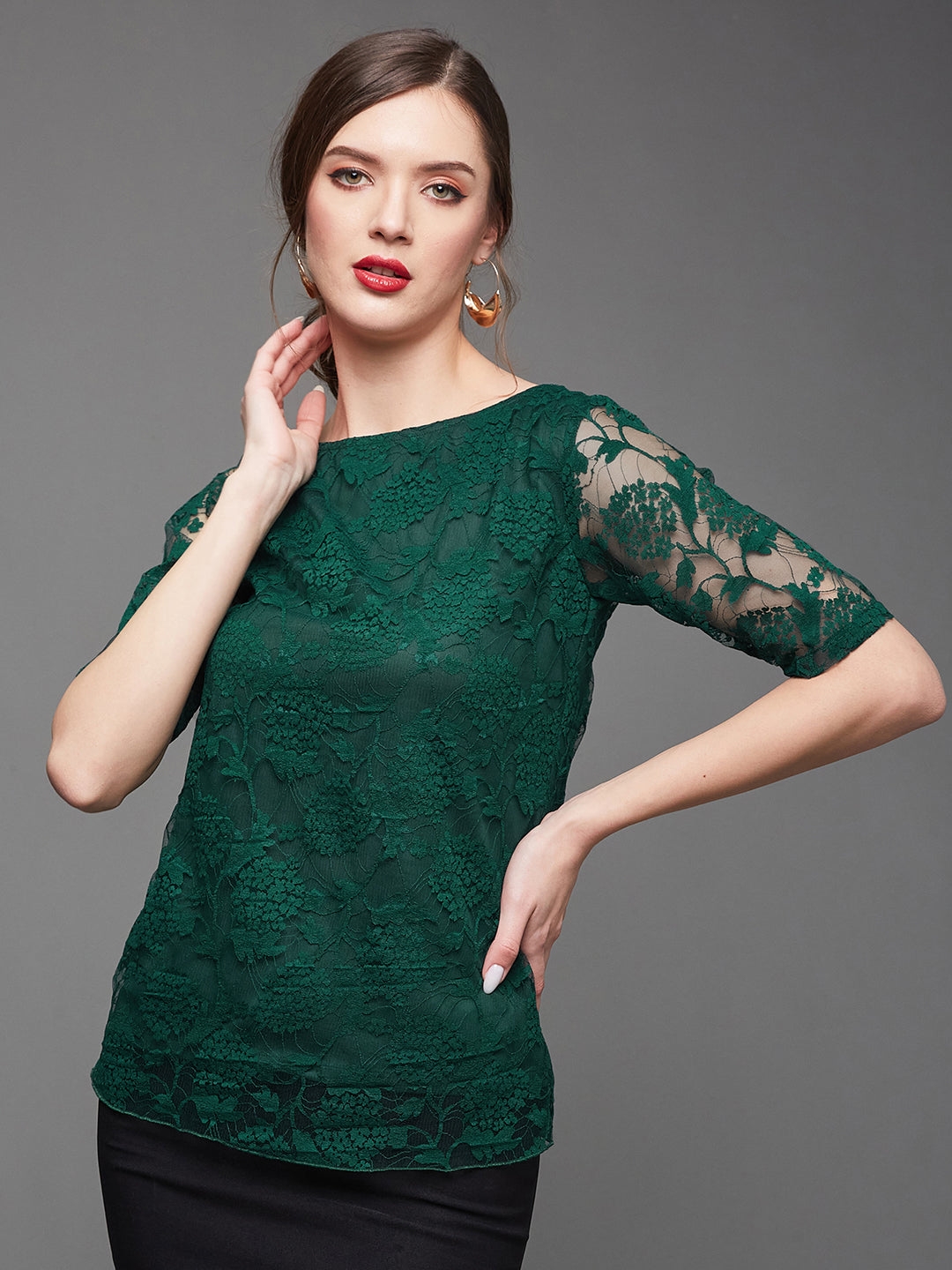 MISS CHASE | Women's Green Polyester  Tops