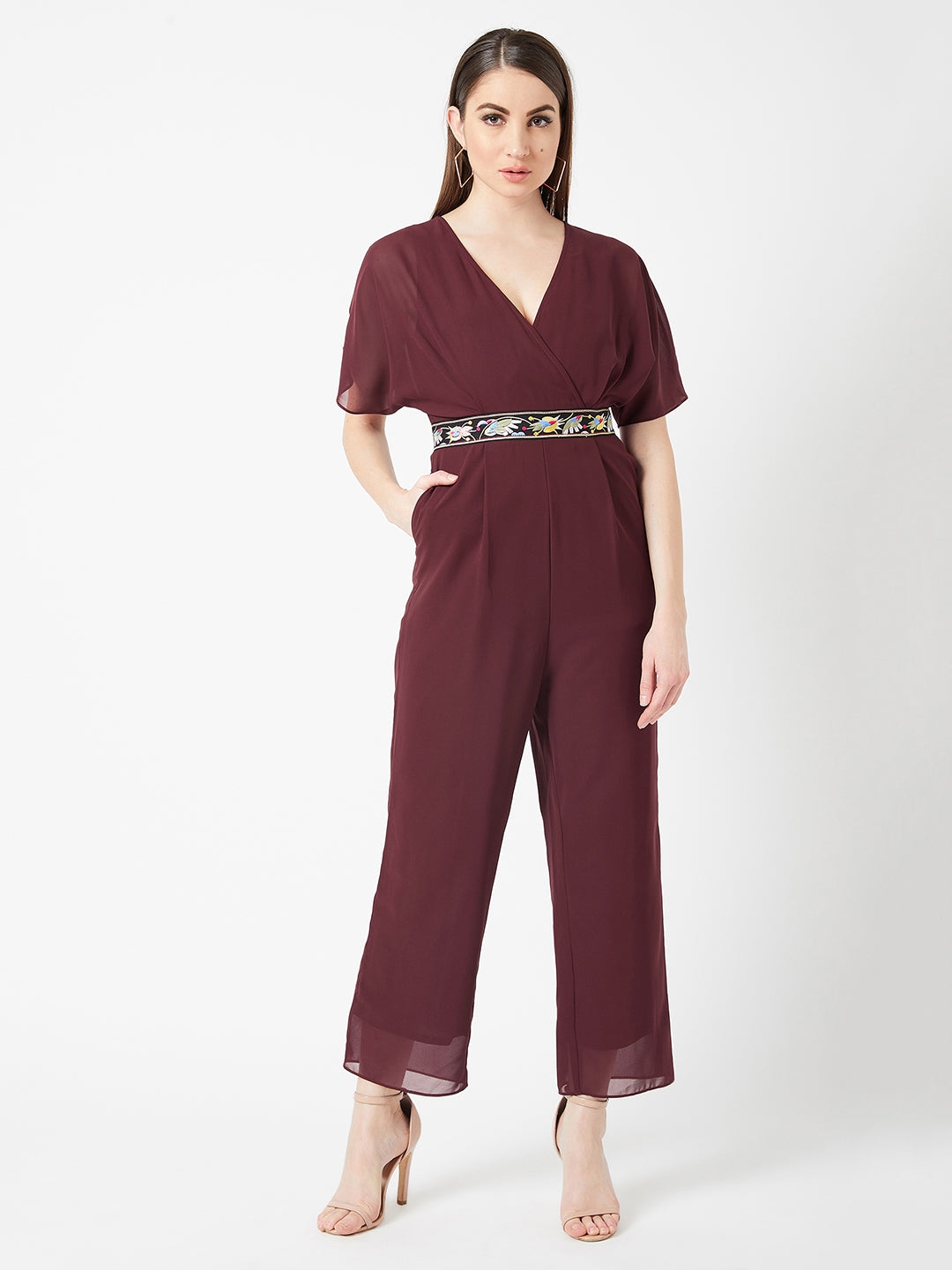 Women's Red Georgette  Jumpsuits