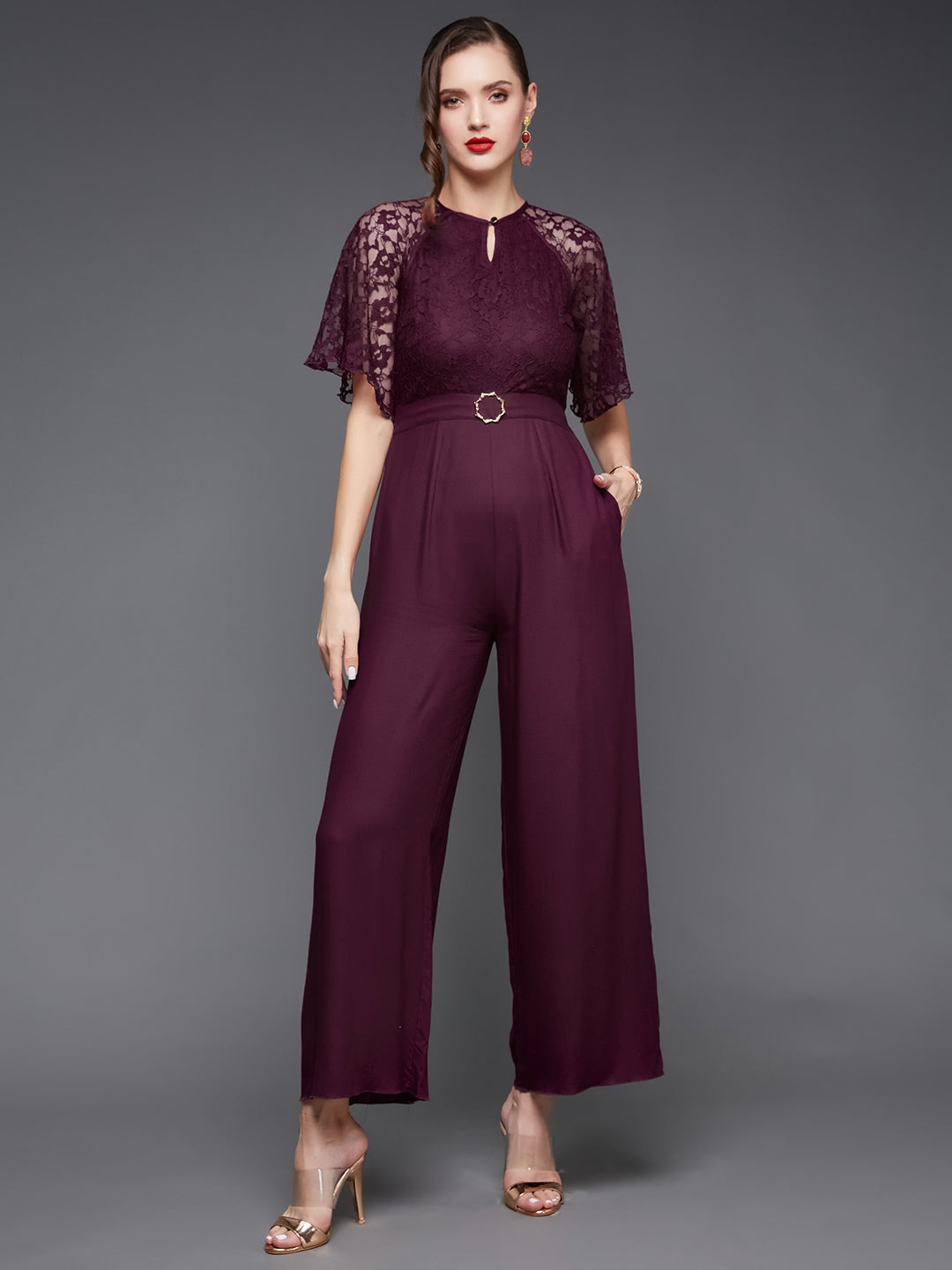 MISS CHASE | Women's Red Viscose Rayon  Jumpsuits