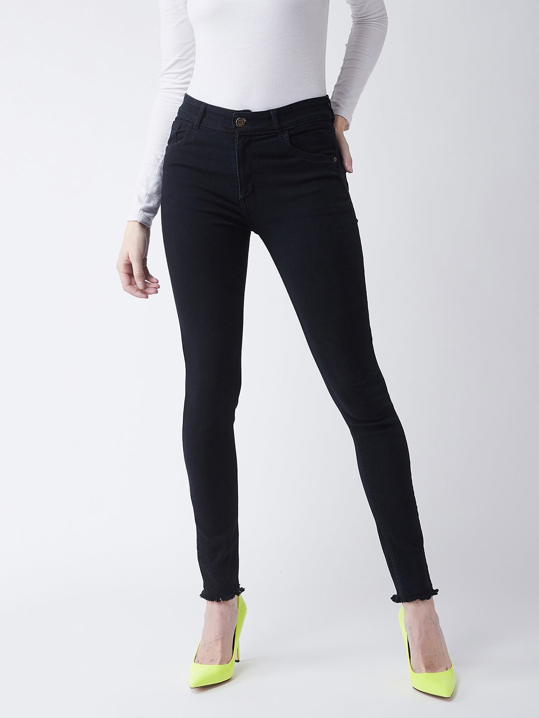 MISS CHASE | Black Slim Fit Regular Length High Rise Denim Jeans