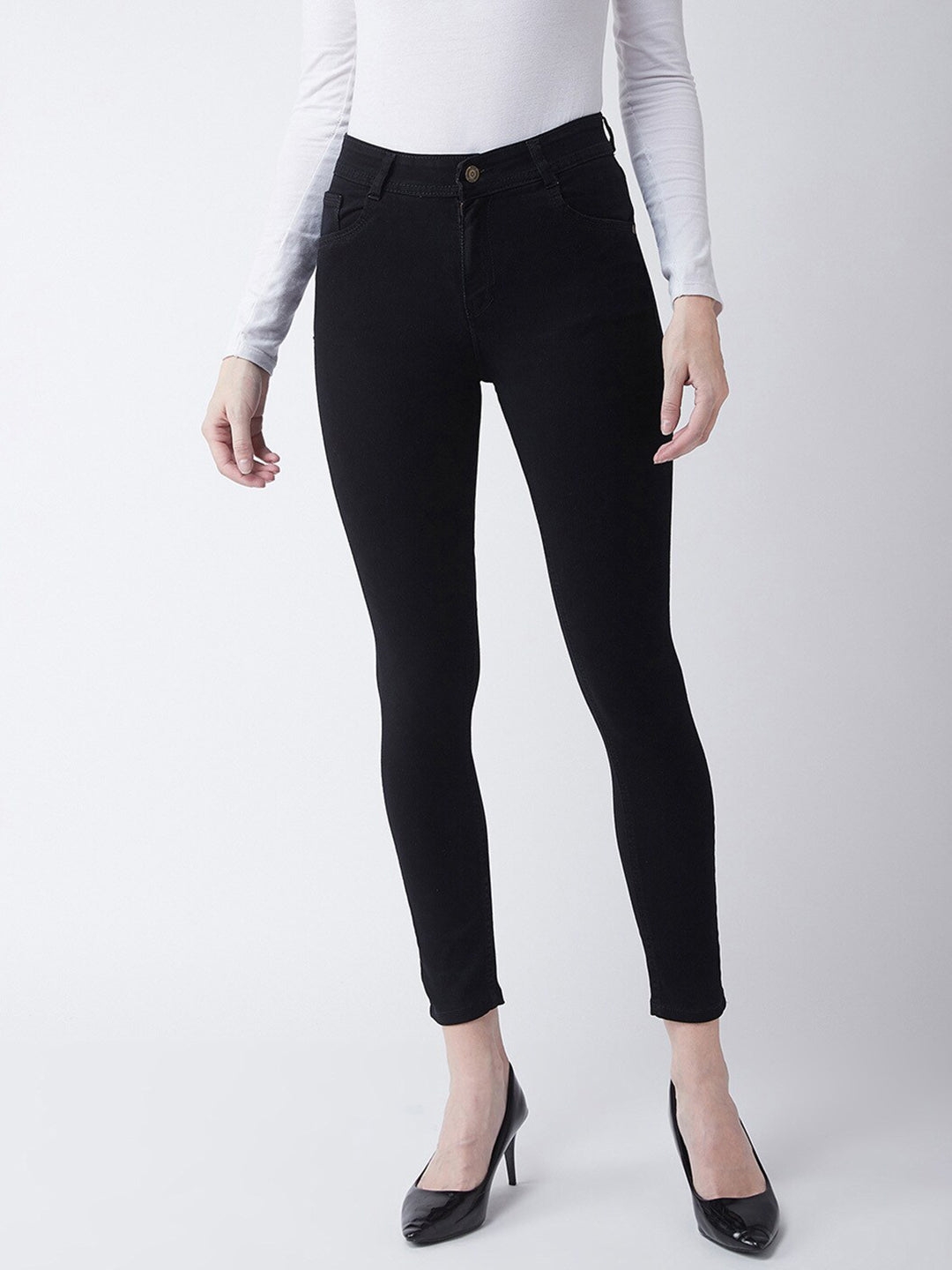 Black Slim Fit High Rise Clean Look Cropped Length Stretchable Denim Jeans