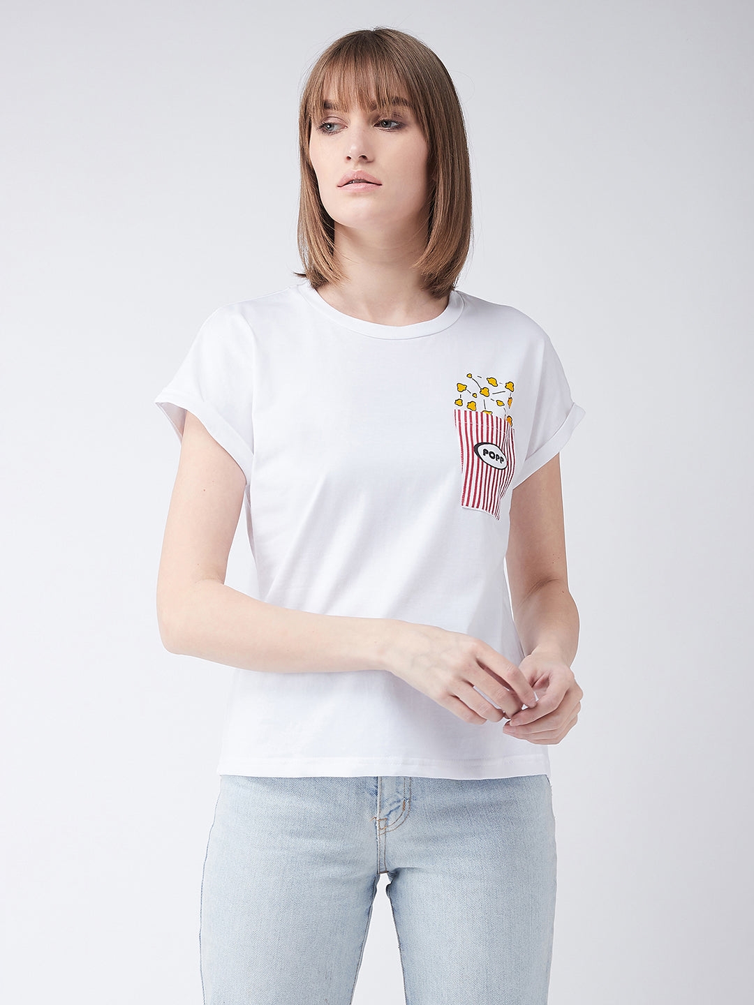 MISS CHASE | White Cotton Round Neck Short Sleeve Graphic Print Basic T-Shirt