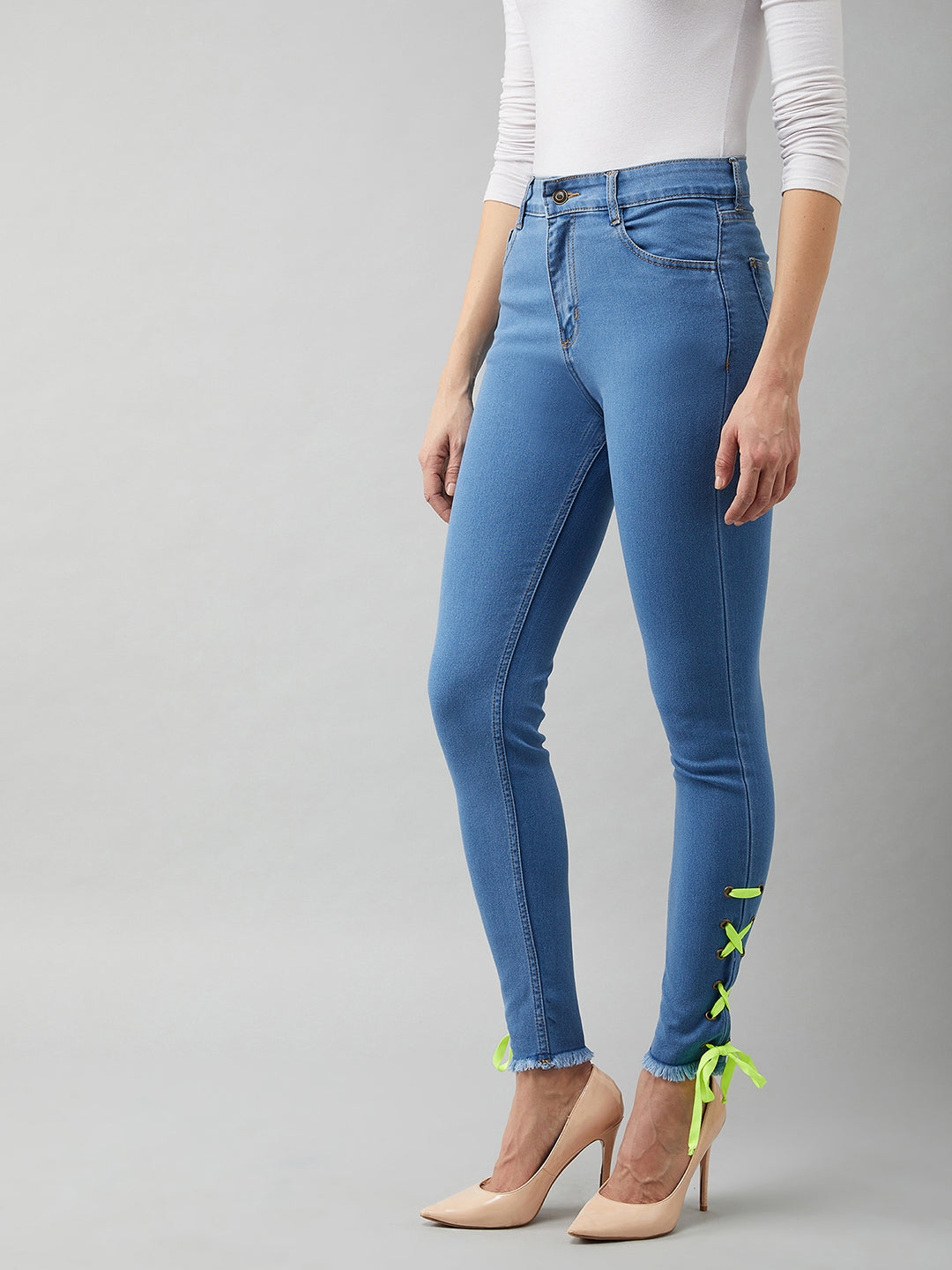 Blue Cotton Skinny Fit High Rise Stretchable Denim Jeans