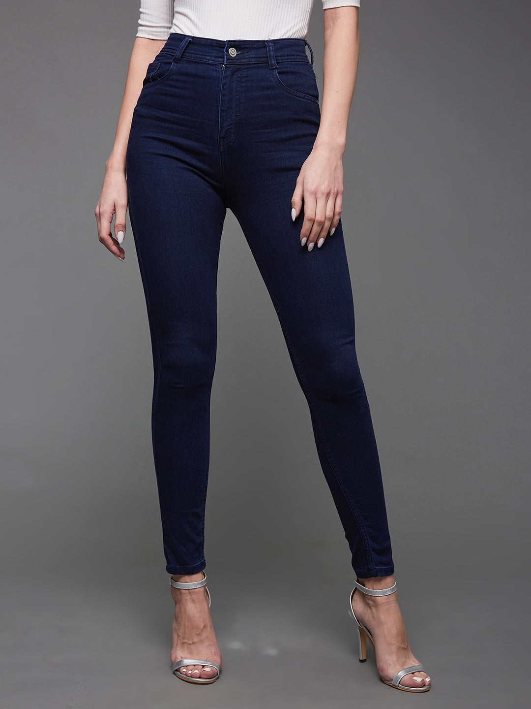 Navy Blue Skinny Fit High Rise Clean Look Regular Length Stretchable Denim Jeans