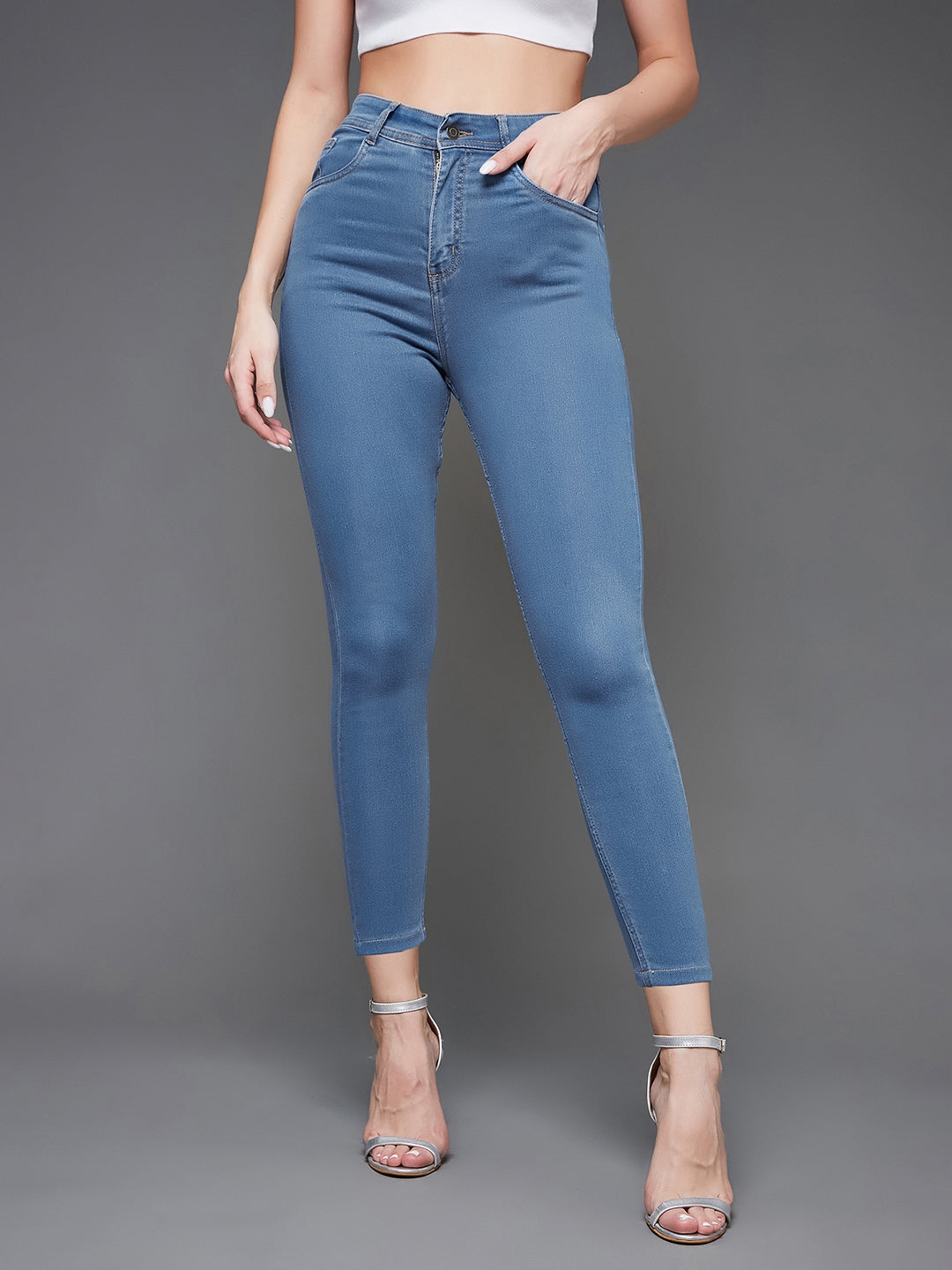 Blue Skinny Cropped Denim Jeans