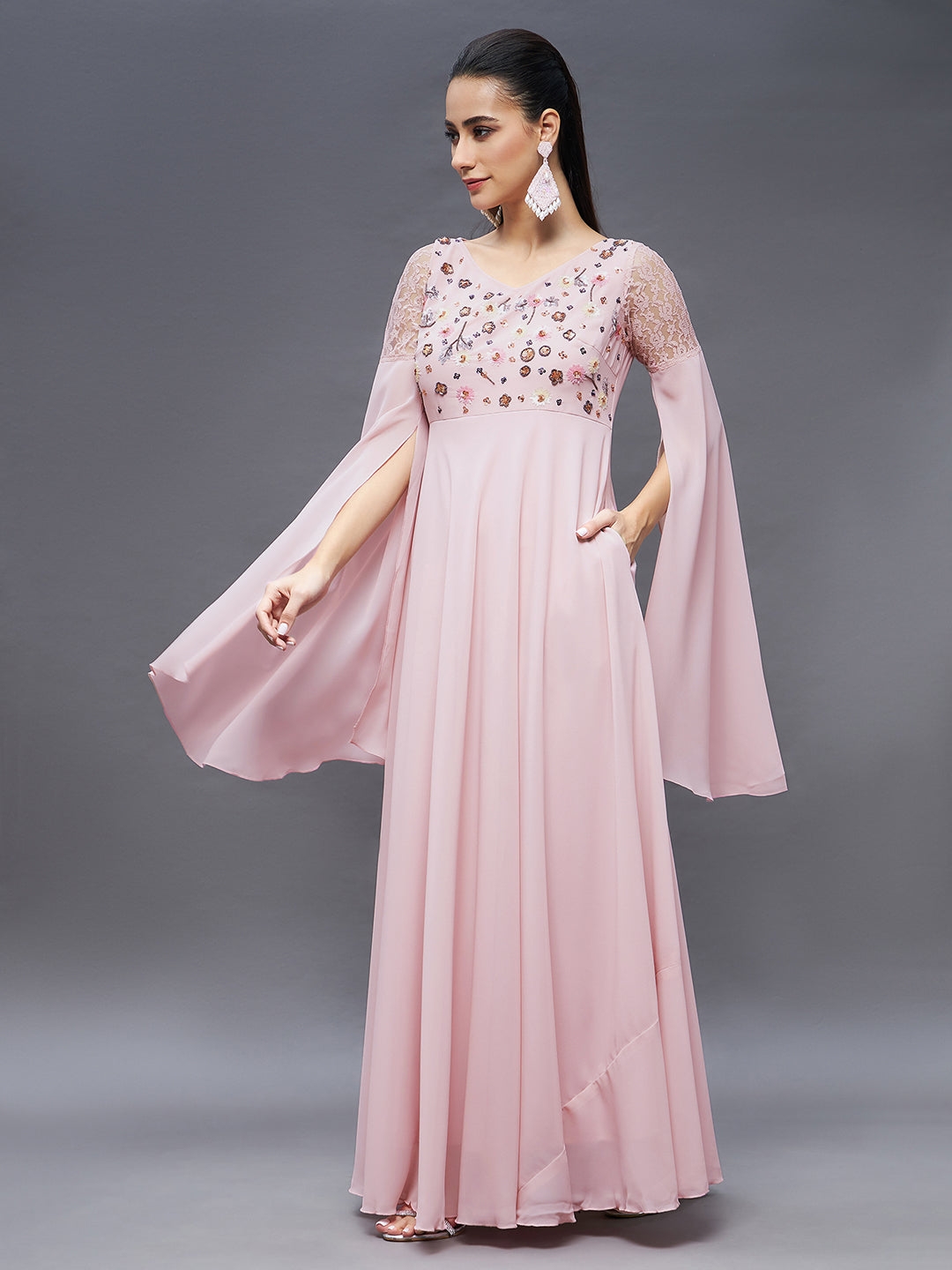 Dusty Pink Relaxed Fit Maxi Georgette Dress