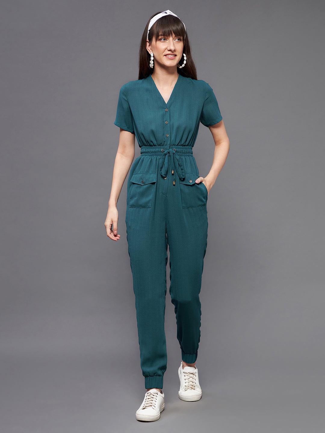 Women's Blue Polyester  Jumpsuits