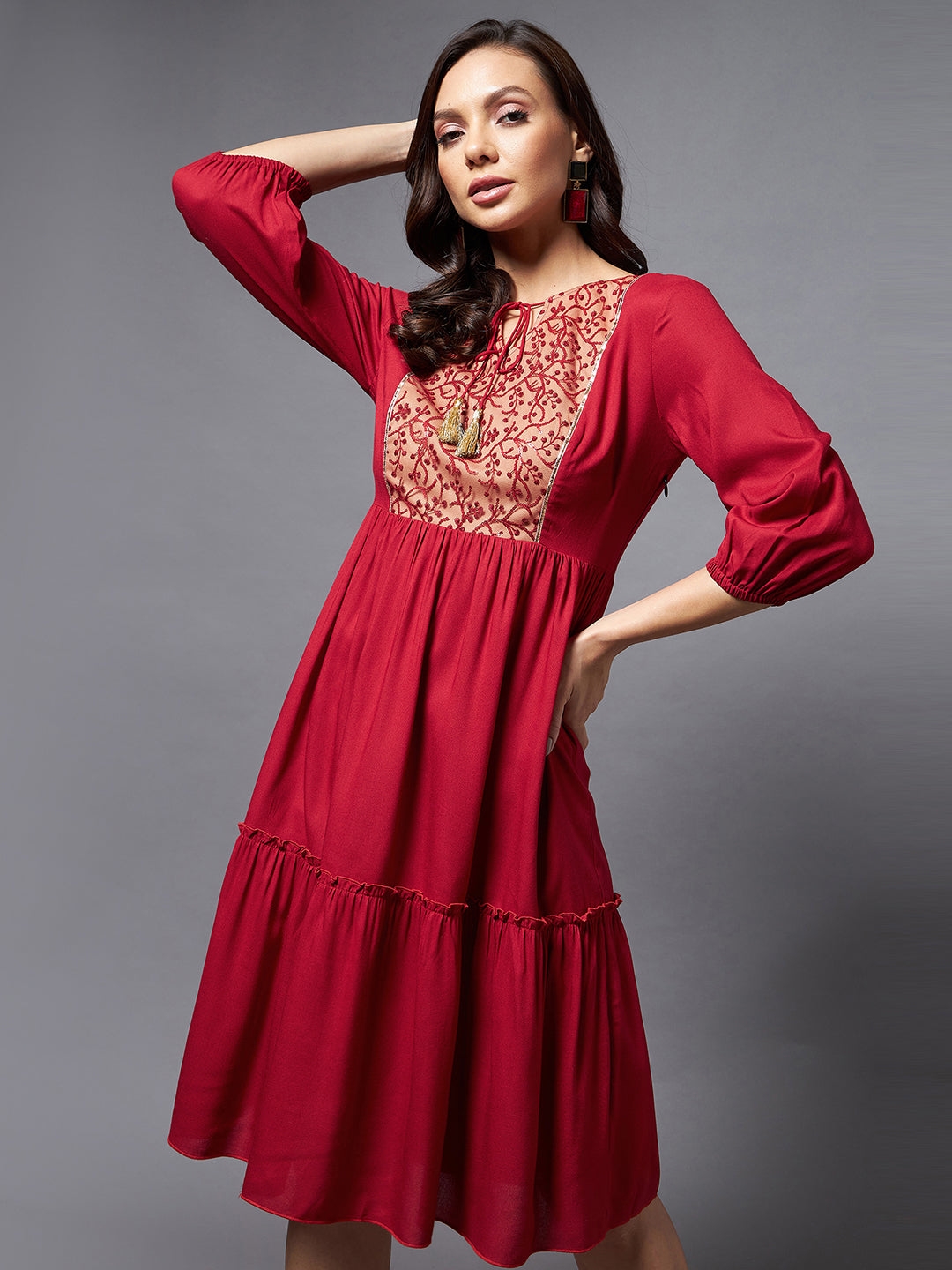 MISS CHASE | Women's Red Viscose Rayon  Dresses