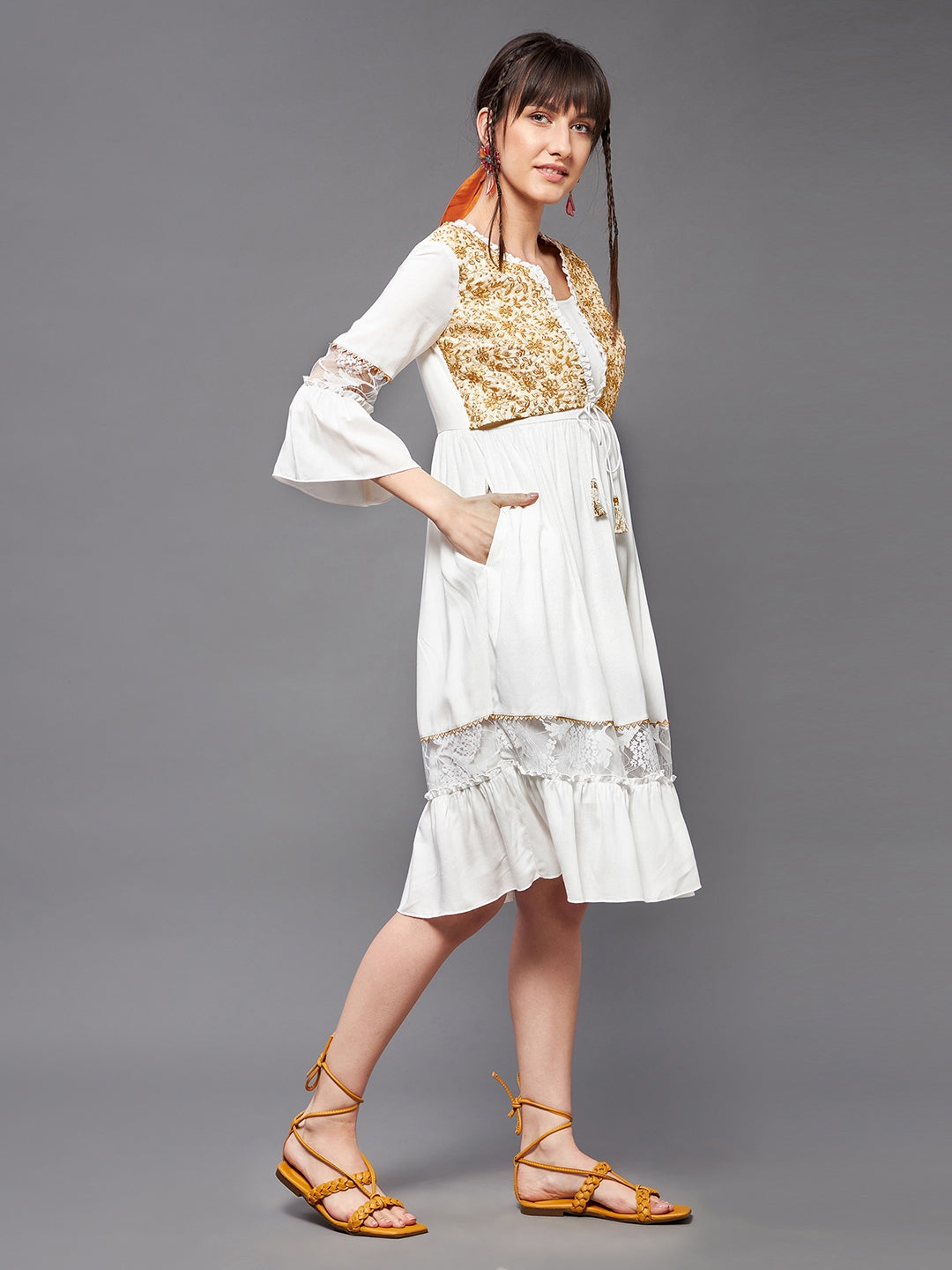 Women's White Viscose Rayon  Dresses